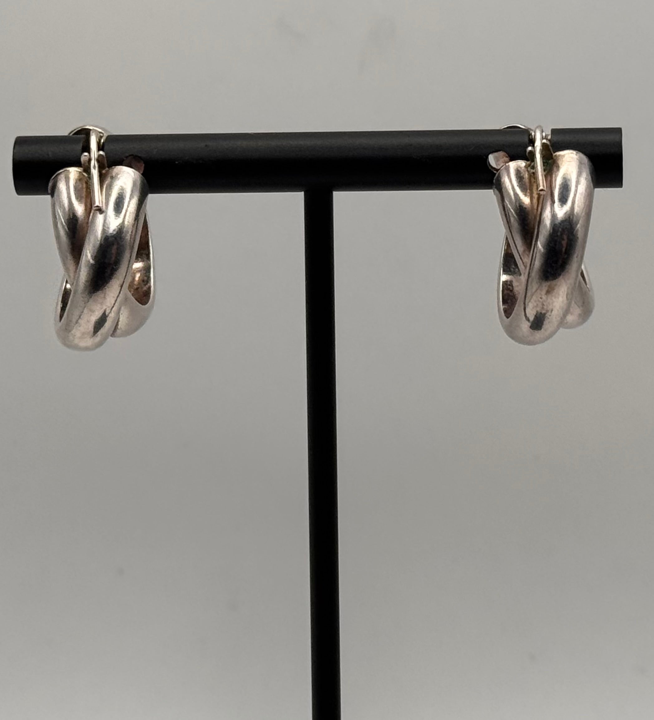 Vintage 925 Sterling Silver Twisted Hoop Earrings Chunky X Design