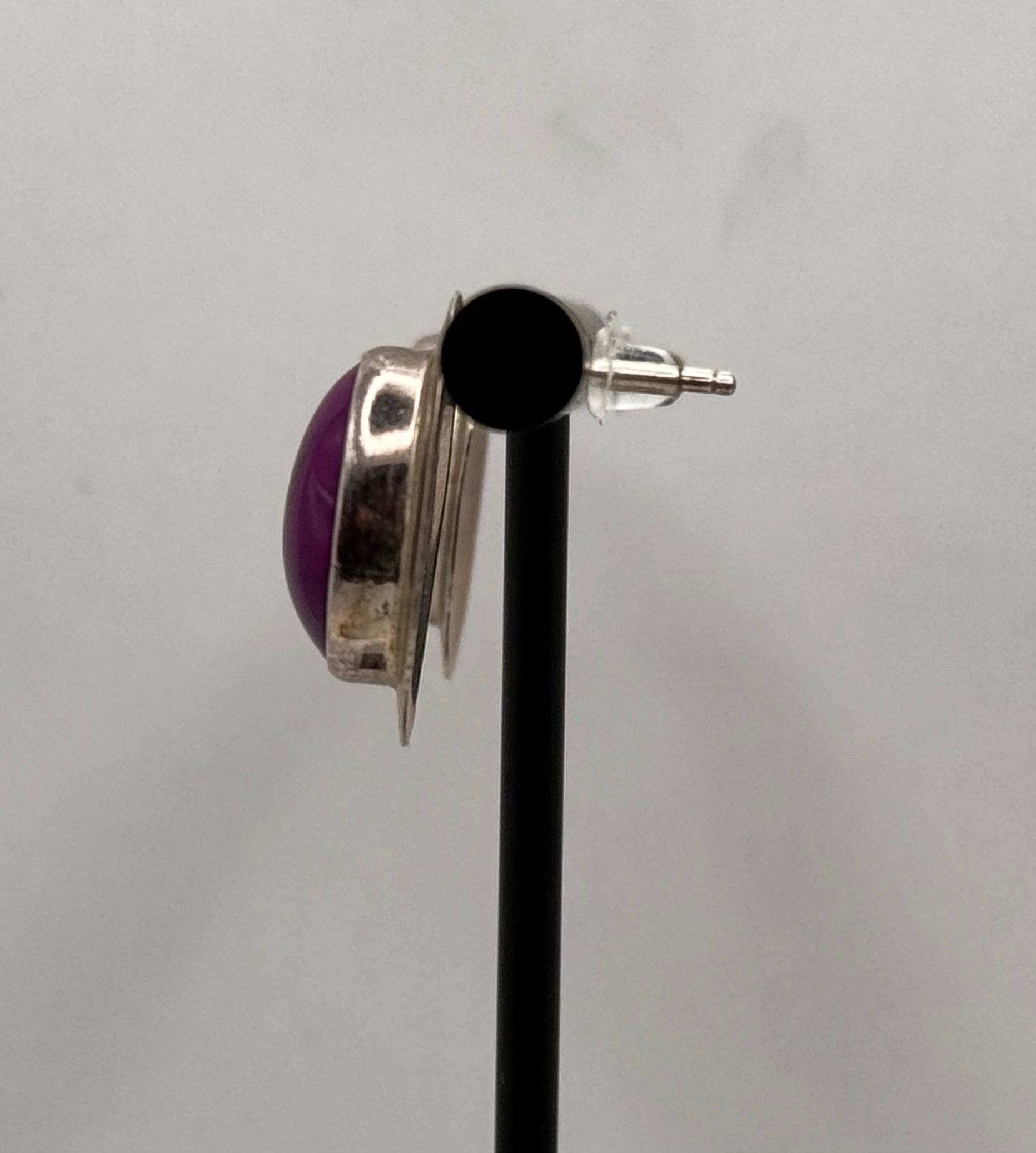 Sterling Silver Purple Turquoise Oval Stud Earrings 925 Cabochon