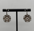 Vintage 925 Sterling Silver Filigree Dangle Earrings Floral Round Disc