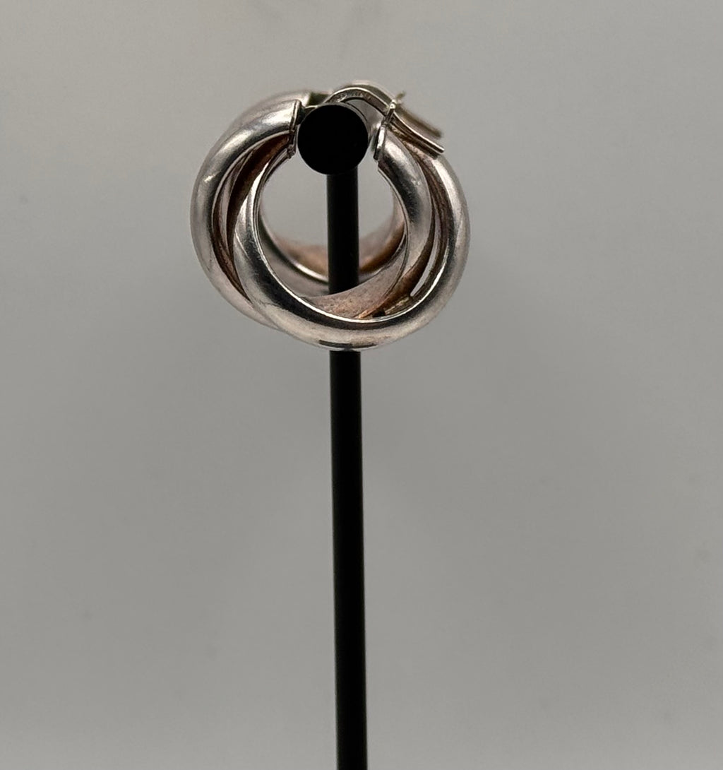 Vintage 925 Sterling Silver Twisted Hoop Earrings Chunky X Design