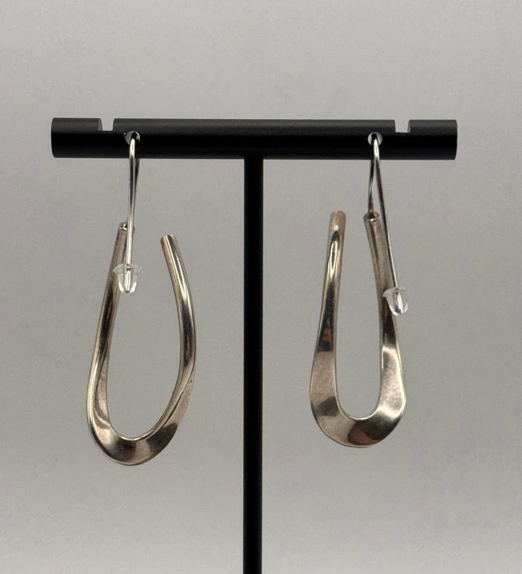Vintage 925 Sterling Silver Modern Teardrop Dangle Earrings