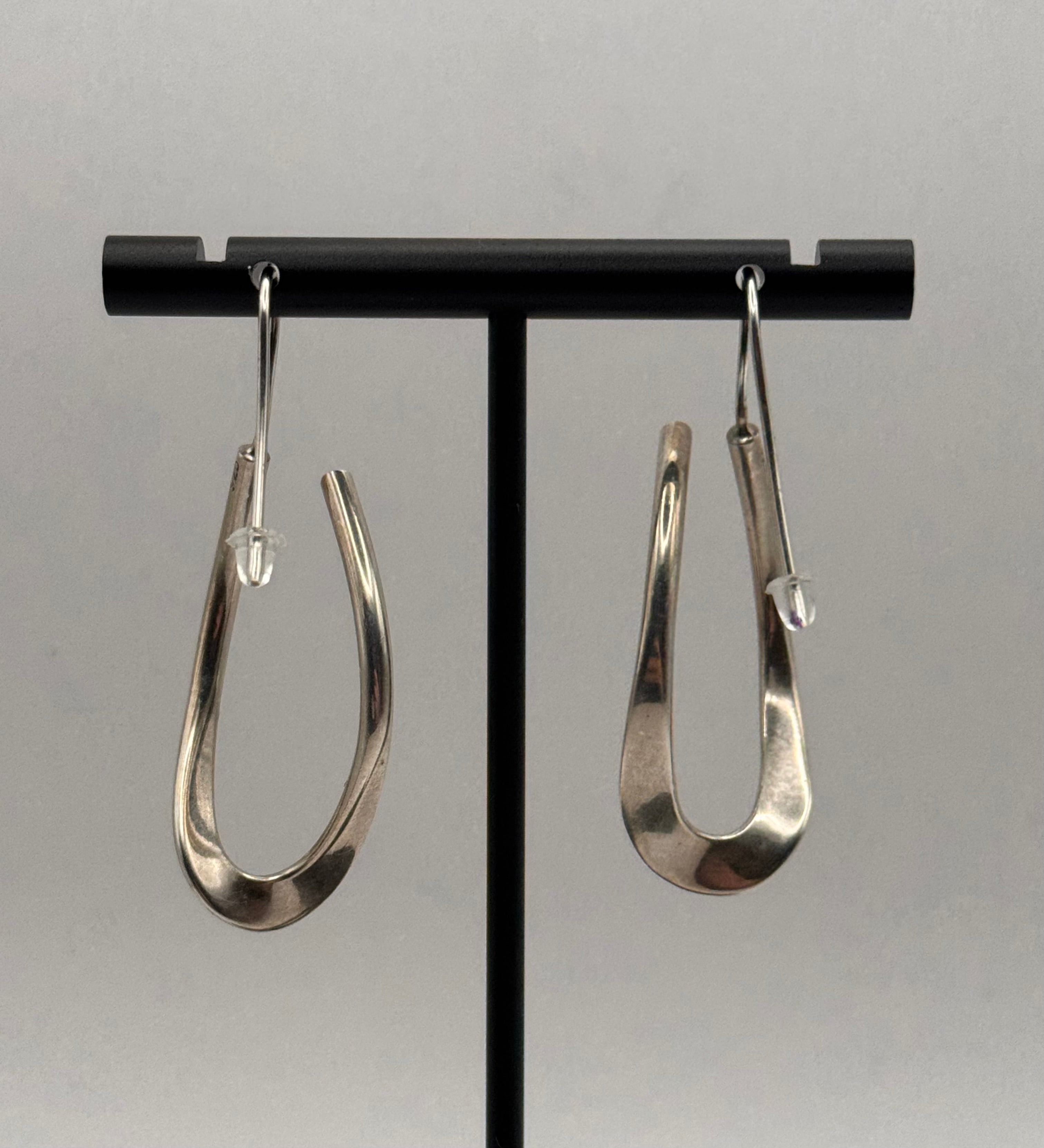 Vintage 925 Sterling Silver Modern Teardrop Dangle Earrings