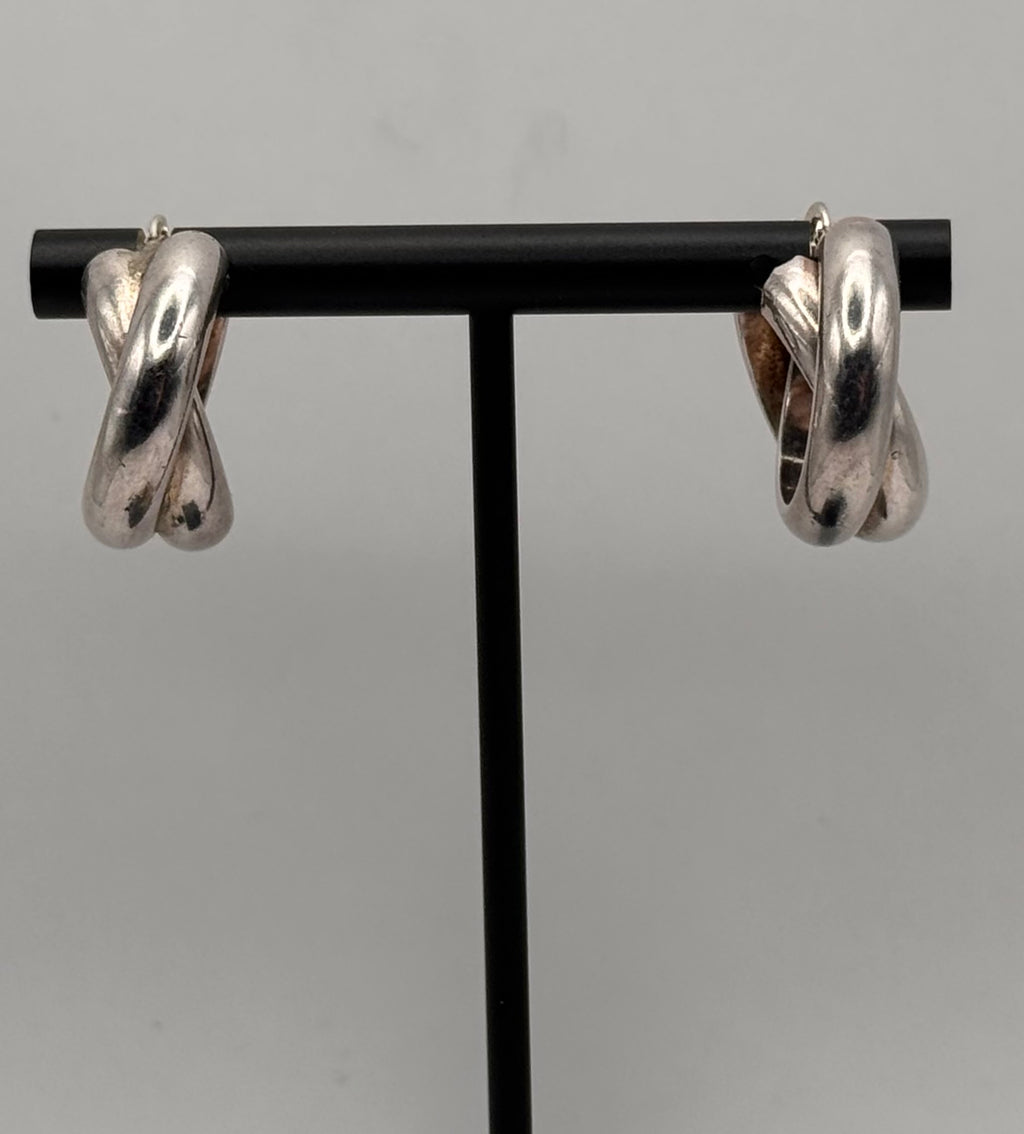 Vintage 925 Sterling Silver Twisted Hoop Earrings Chunky X Design