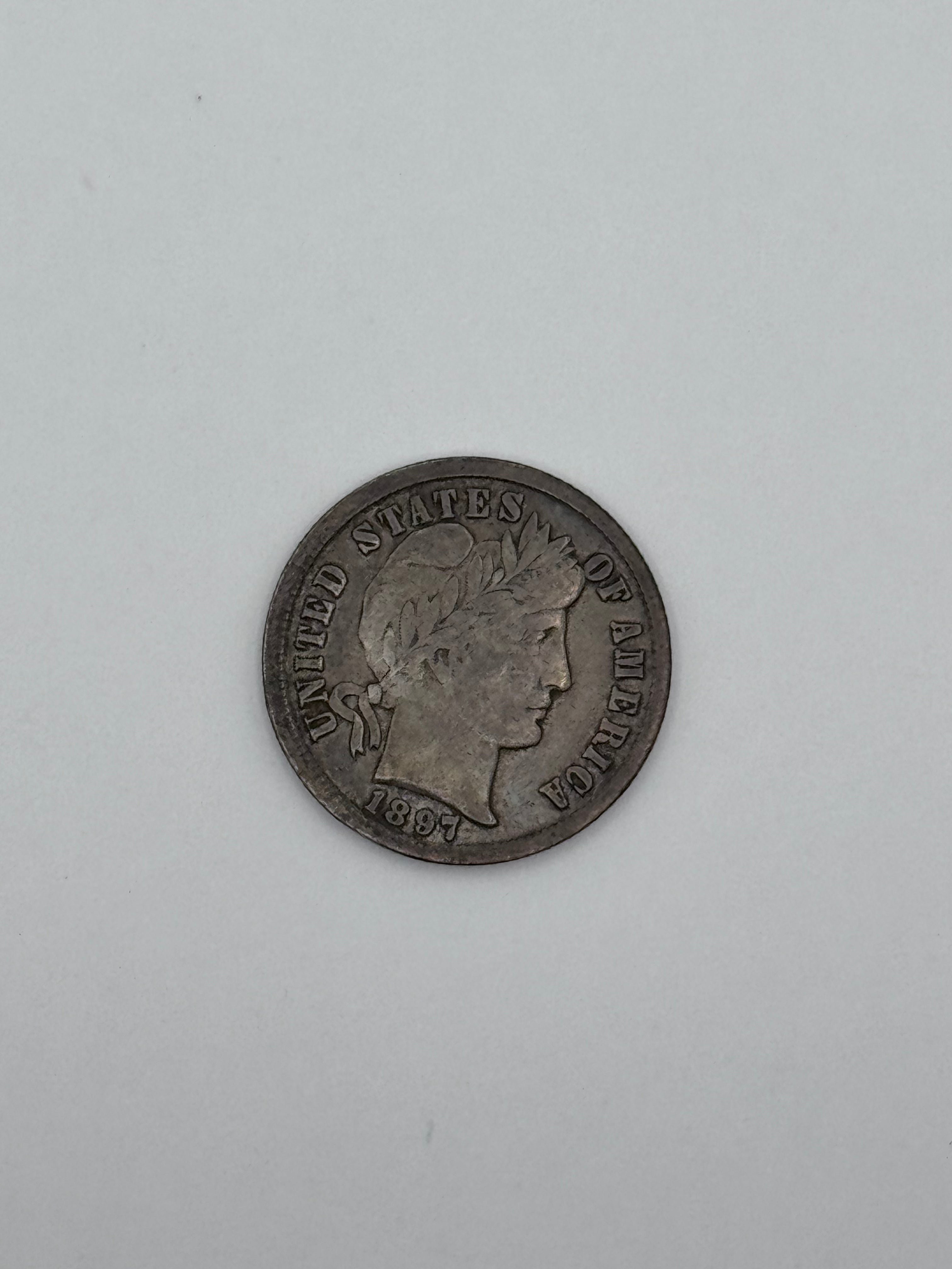 1897 Barber Dime 90% Silver 10C Philadelphia Mint U.S. Coin