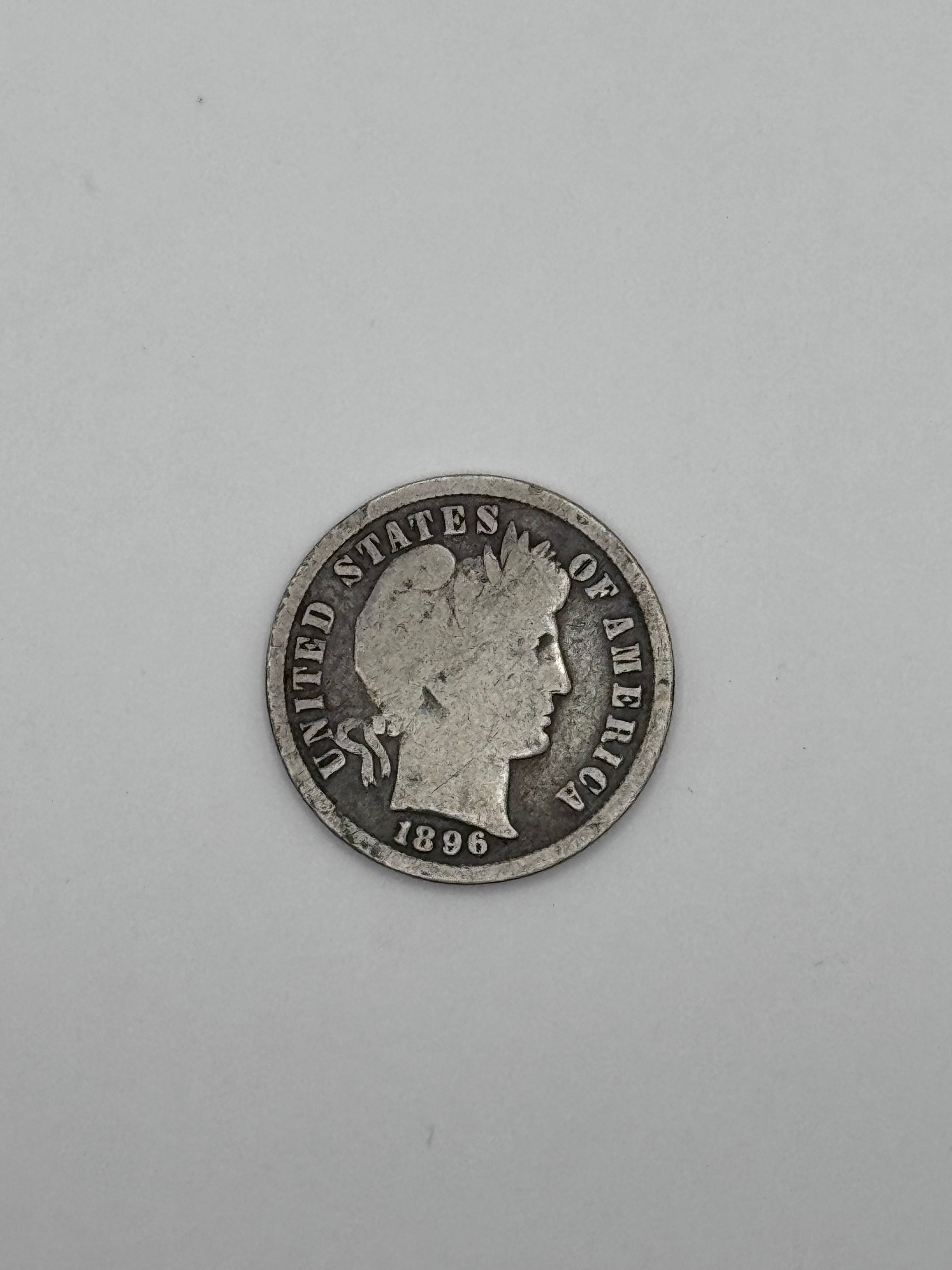 1896 Barber Dime 90% Silver 10C Philadelphia Mint U.S. Coin