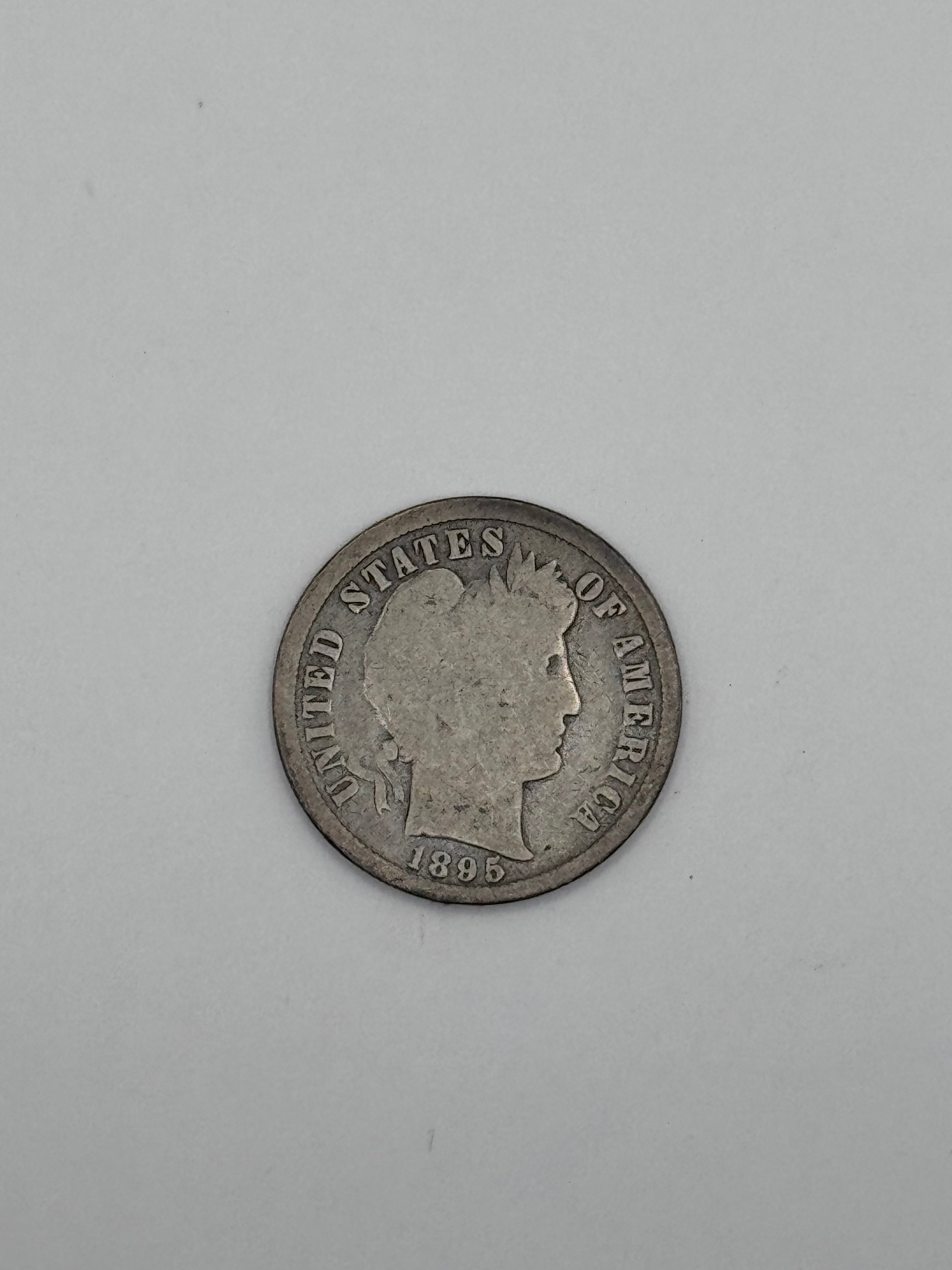 1895 Barber Dime 90% Silver 10C Philadelphia Mint U.S. Coin