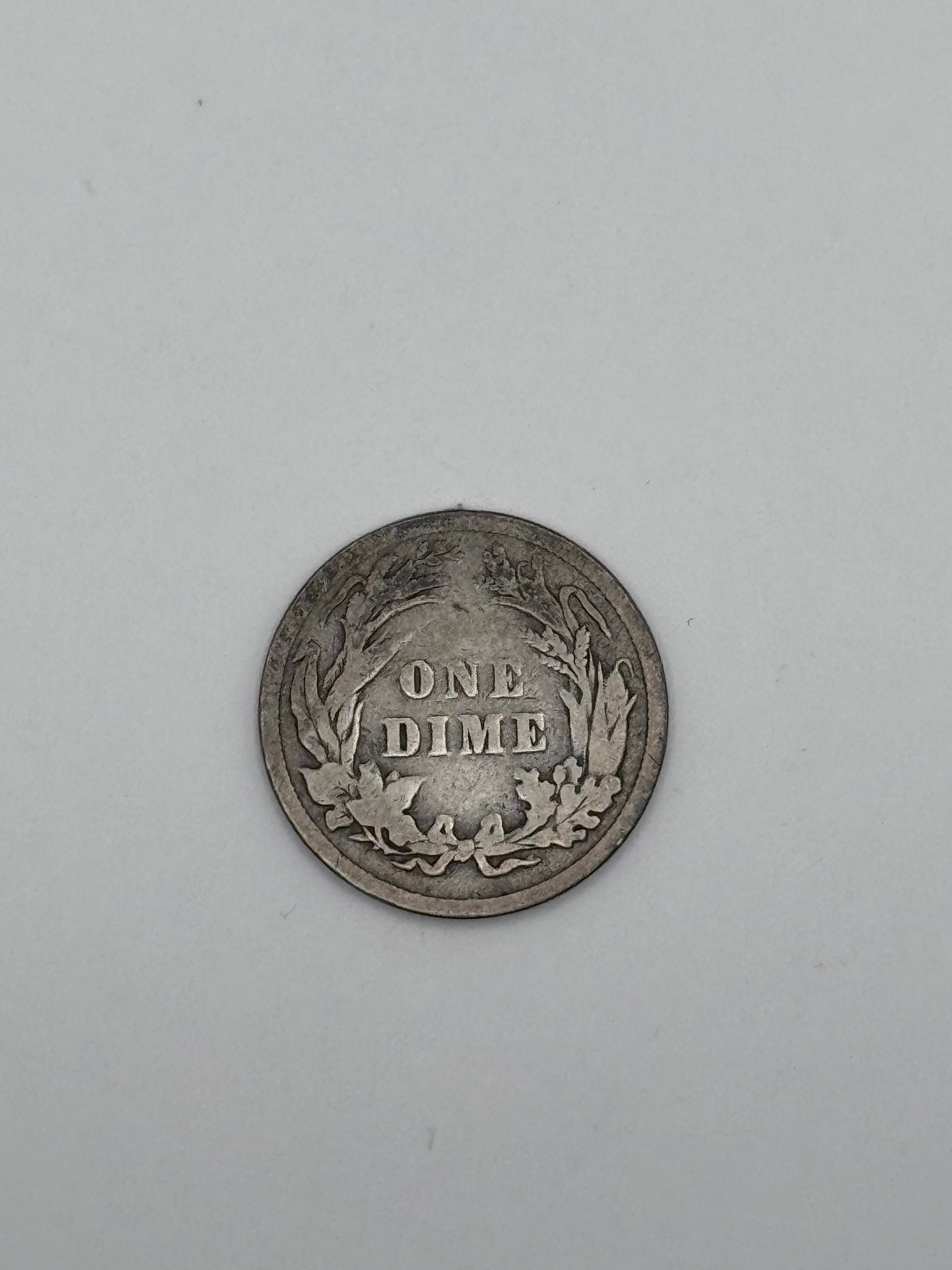 1895 Barber Dime 90% Silver 10C Philadelphia Mint U.S. Coin