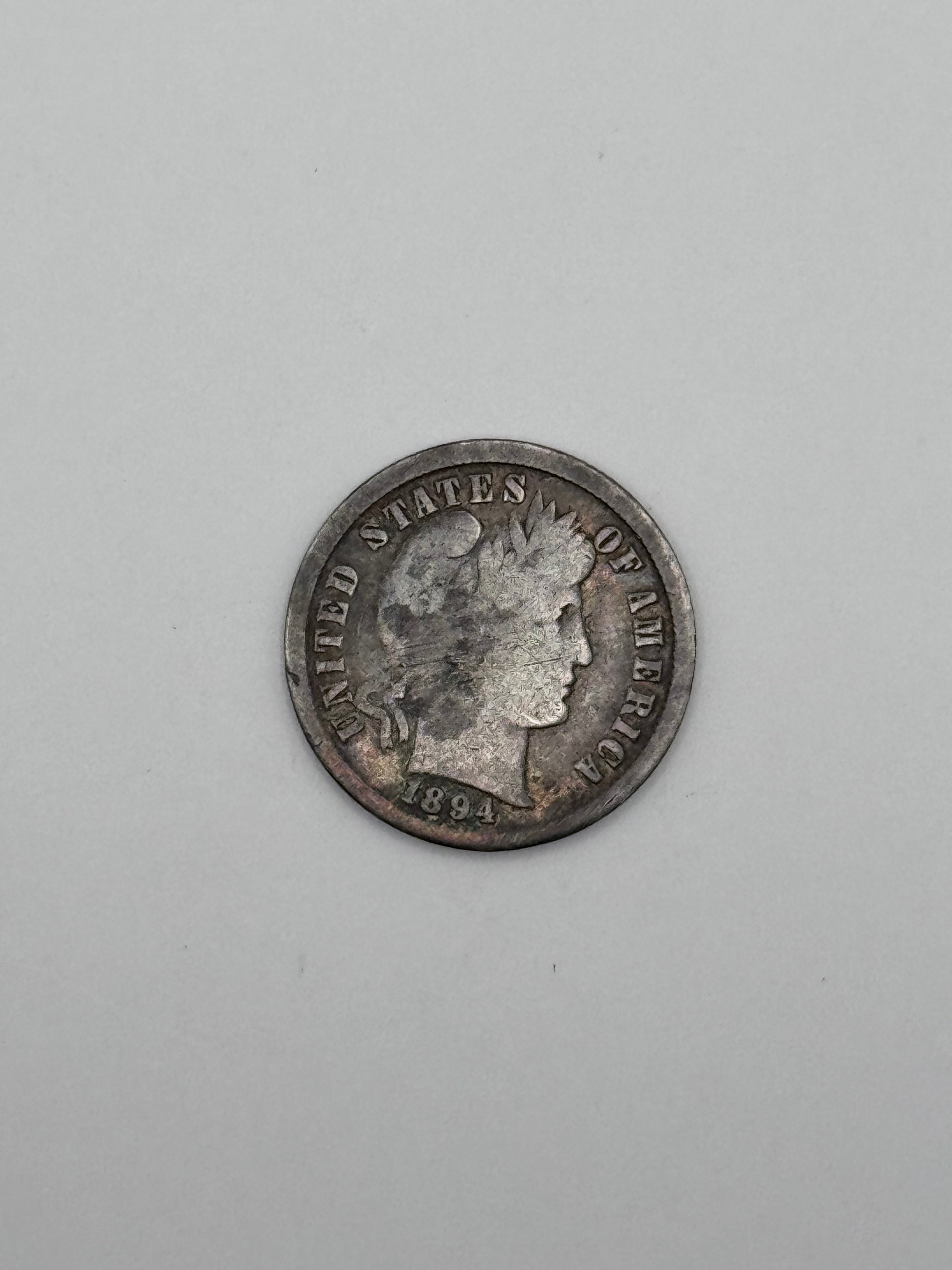 1894 Barber Dime 90% Silver 10C Philadelphia Mint U.S. Coin