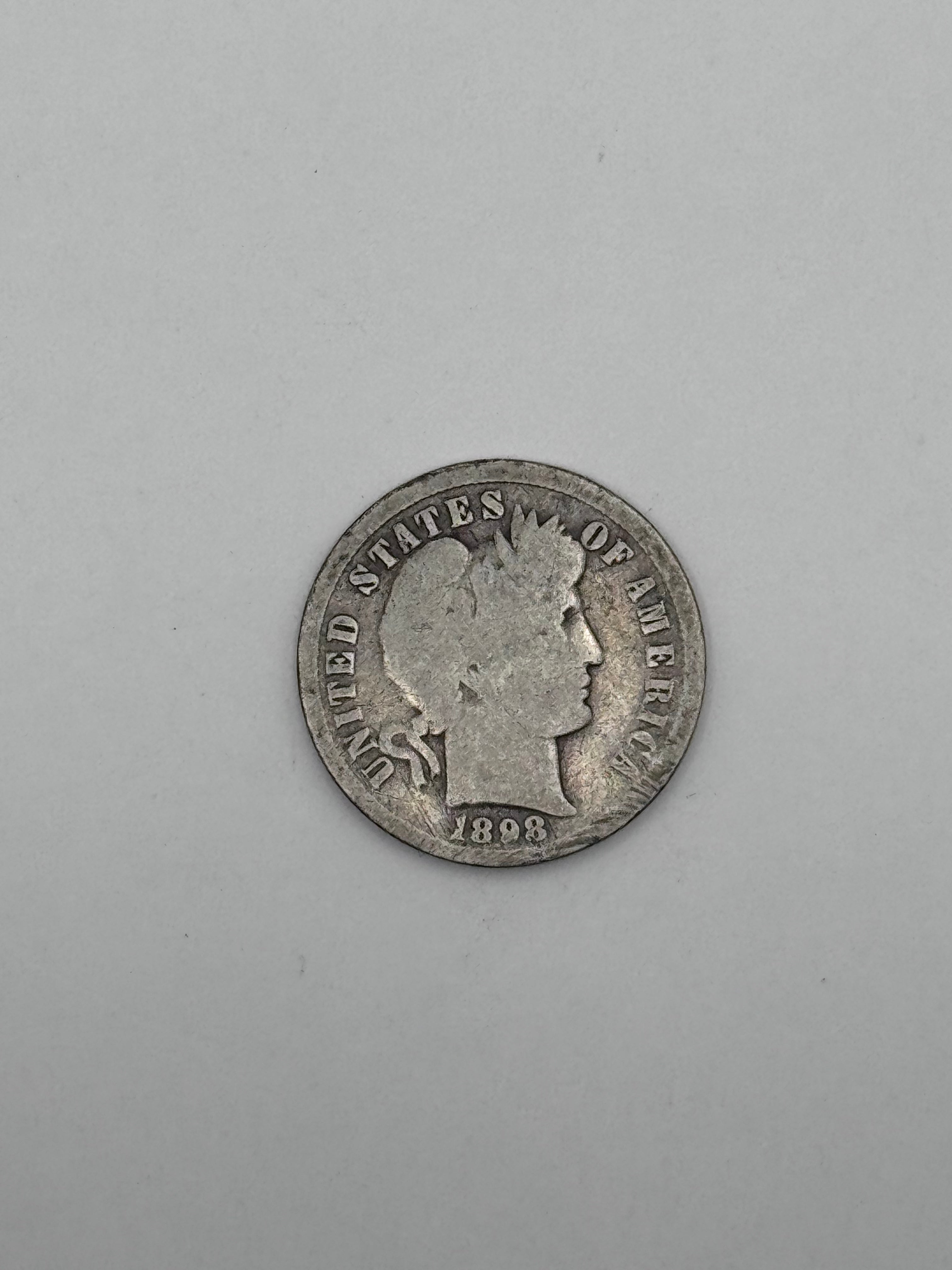 1898 Barber Dime 90% Silver 10C Philadelphia Mint U.S. Coin