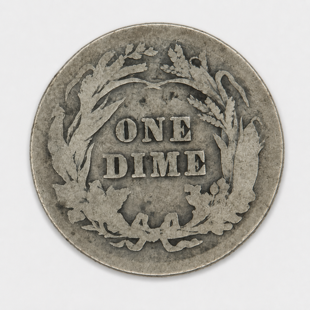 1906 Barber Silver Dime 10C U.S. 90% Silver Coin – Mint Mark Worn Off