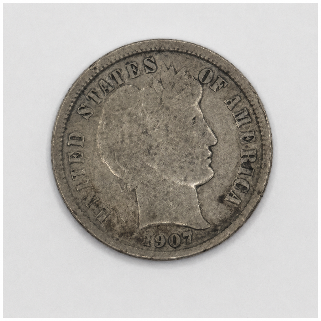 1907-D Barber Silver Dime 10C Denver Mint U.S. 90% Silver Coin