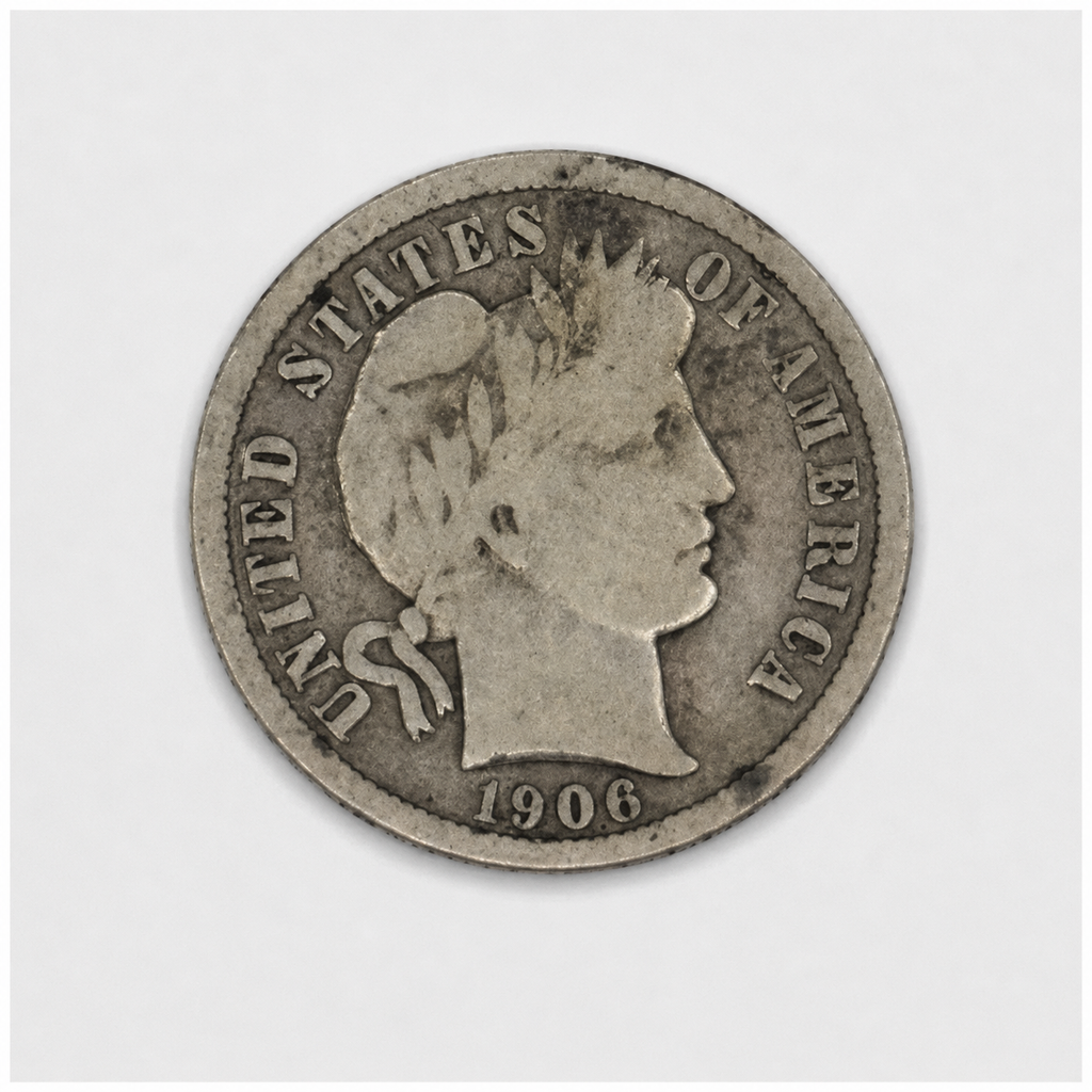 1906-D Barber Silver Dime 10C Denver Mint U.S. 90% Silver Coin