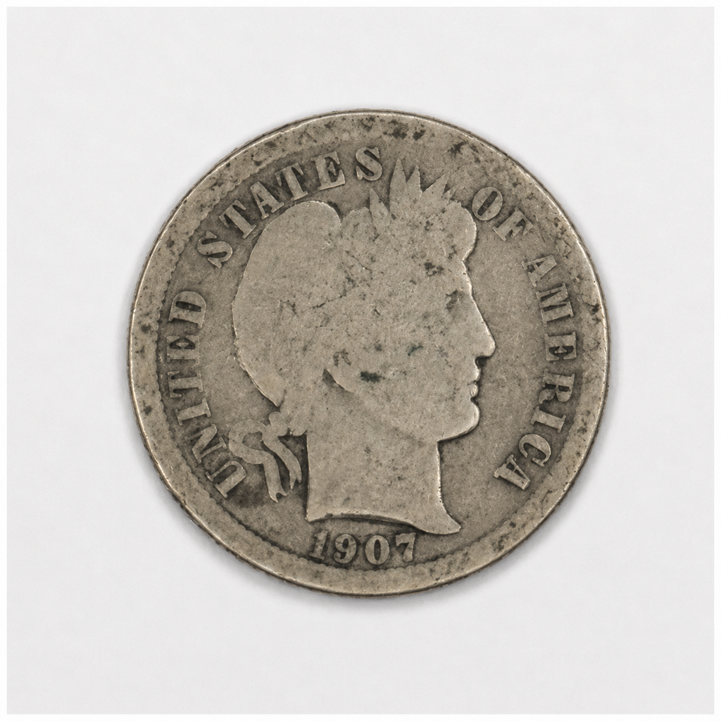 1907-O Barber Silver Dime 10C New Orleans Mint U.S. 90% Silver Coin