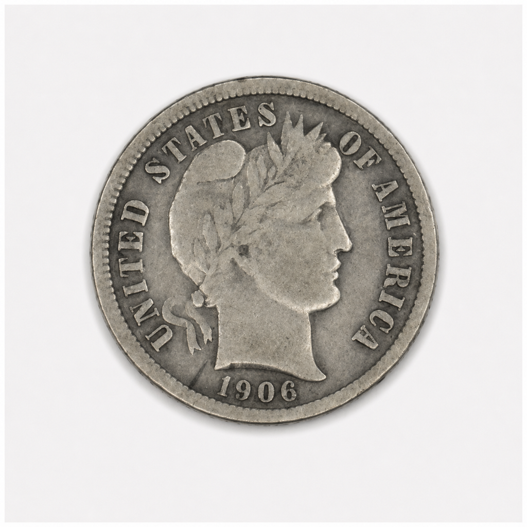 1906-S Barber Silver Dime 10C San Francisco Mint U.S. 90% Silver Coin