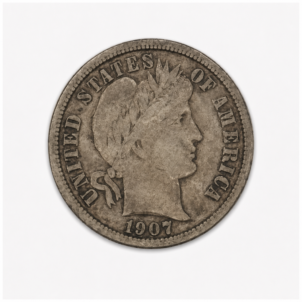 1907-S Barber Silver Dime 10C San Francisco Mint U.S. 90% Silver Coin