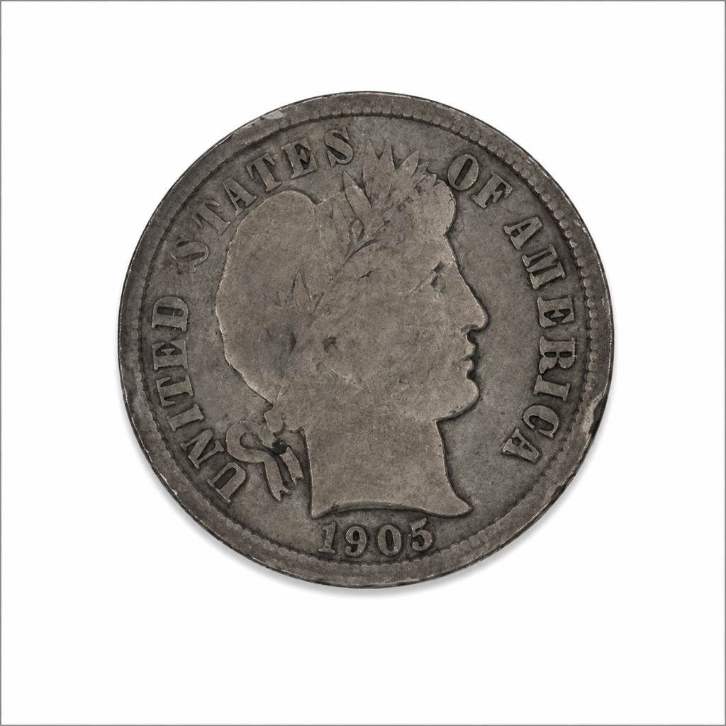 1905-O Barber Silver Dime - New Orleans Mint - U.S. 90% Silver 10C Coin