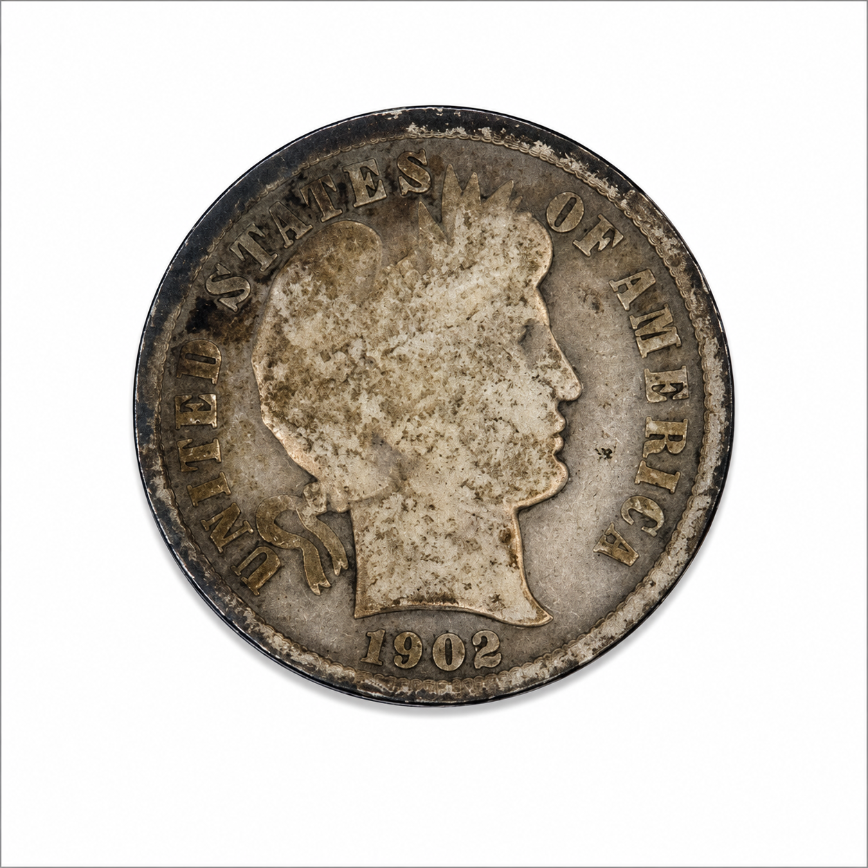 1902 Barber Silver Dime - Philadelphia Mint - U.S. 90% Silver 10C Coin