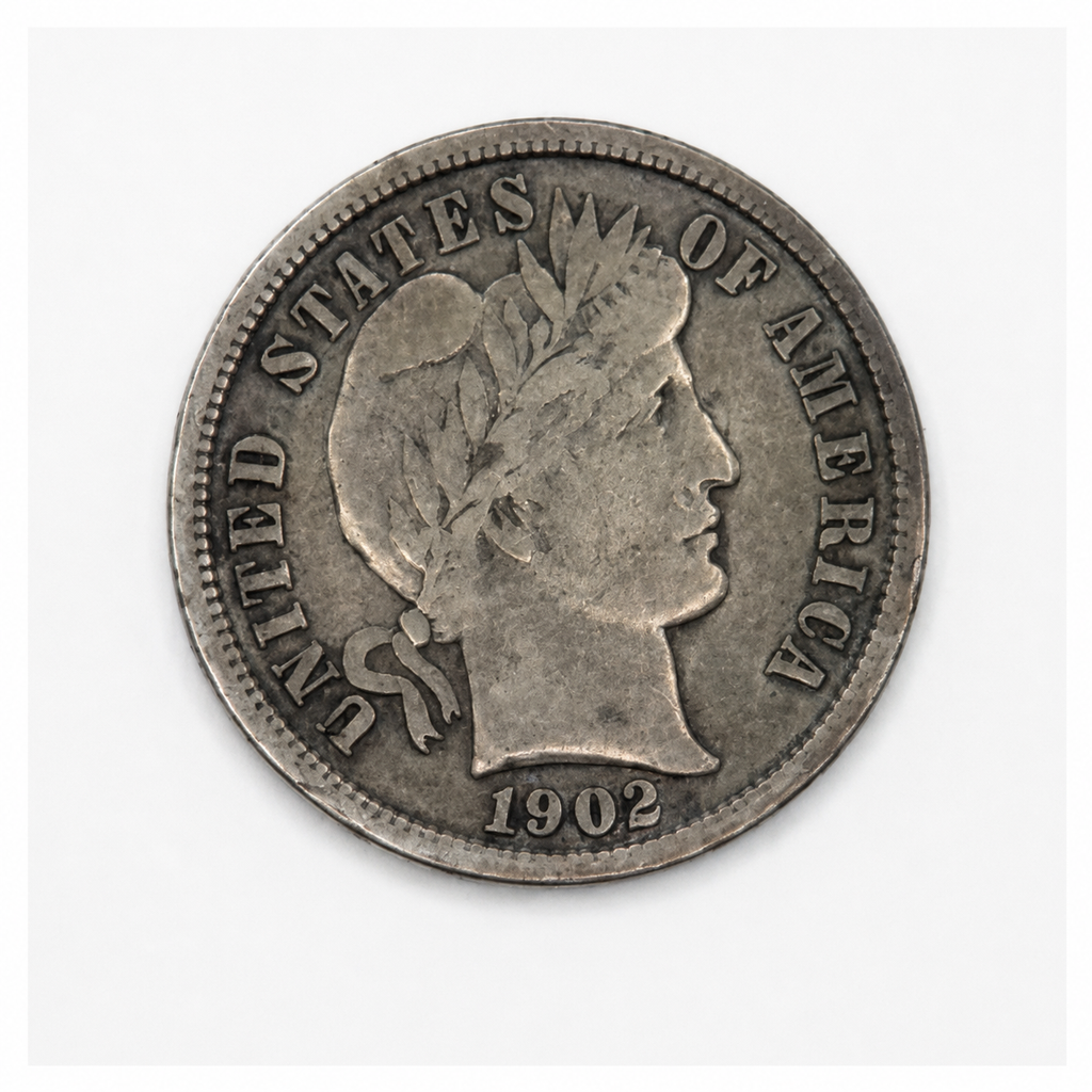 1902-S Barber Silver Dime - San Francisco Mint - U.S. 90% Silver 10C Coin