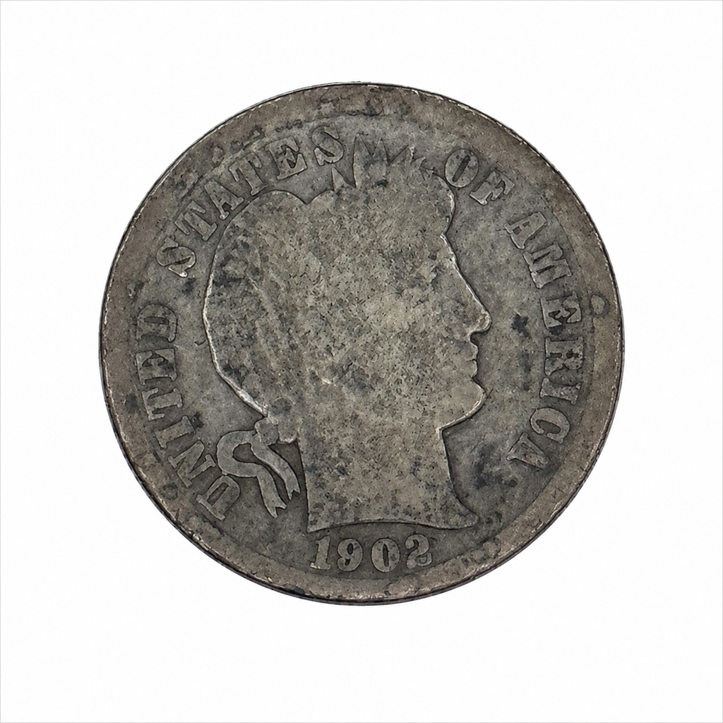 1902-O Barber Silver Dime - New Orleans Mint - U.S. 90% Silver 10C Coin