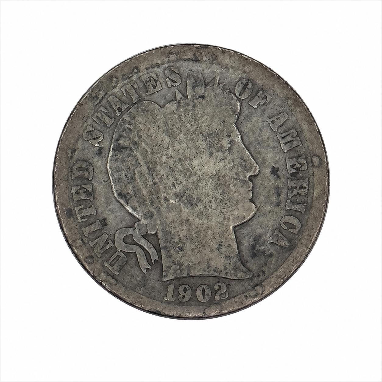 1902-O Barber Silver Dime - New Orleans Mint - U.S. 90% Silver 10C Coin