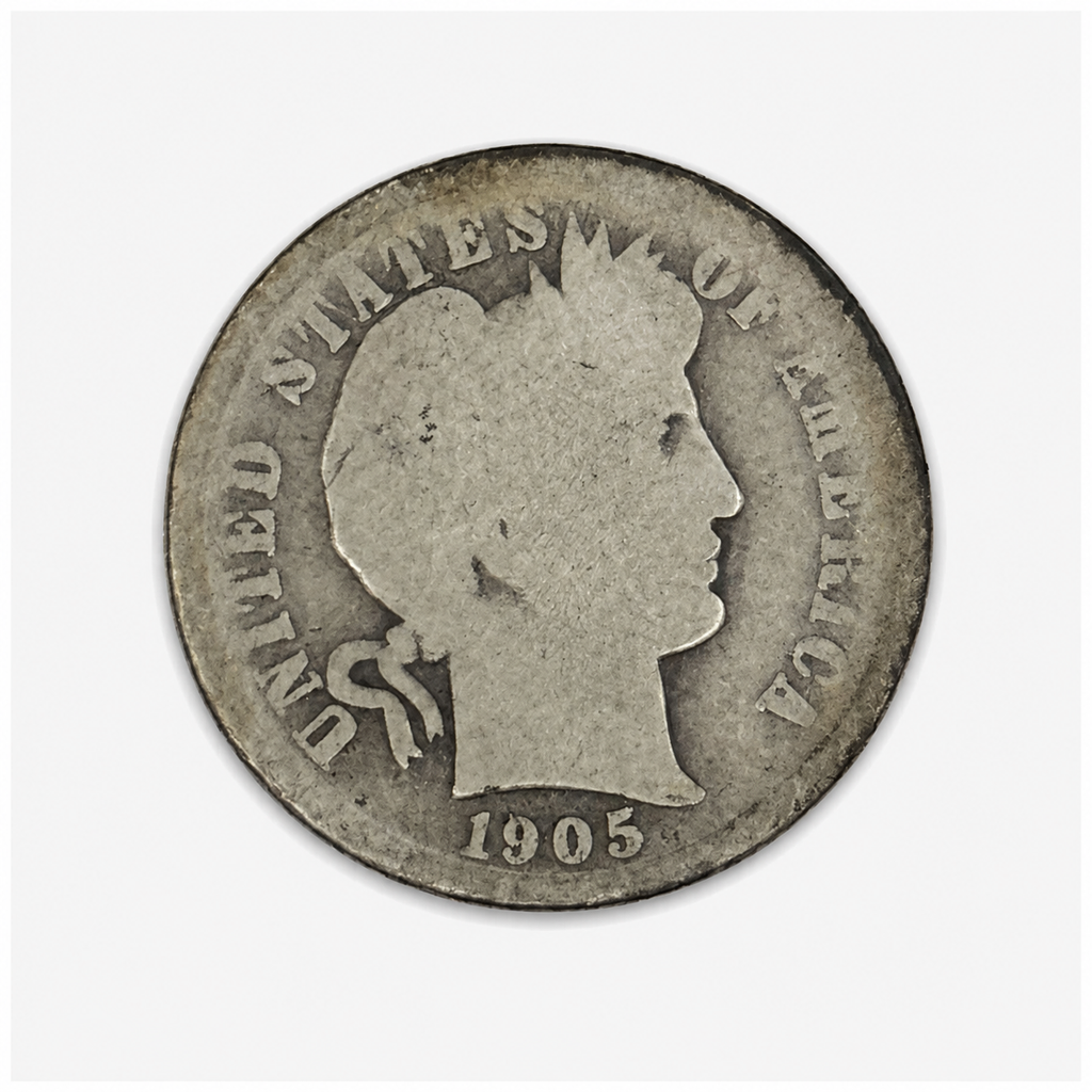 1905 Barber Silver Dime - Philadelphia Mint - U.S. 90% Silver 10C Coin