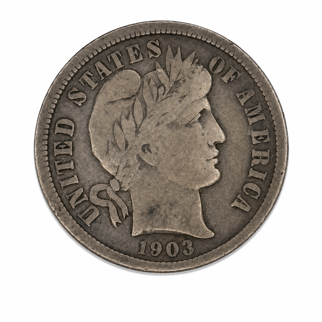 1903-O Barber Silver Dime 10C New Orleans Mint U.S. 90% Silver Coin
