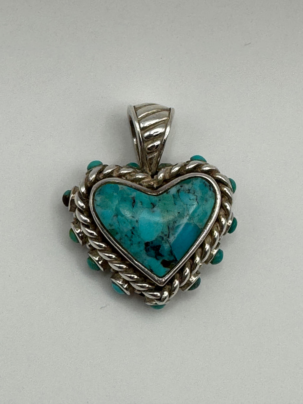 Vintage 925 Sterling Silver Turquoise Heart Pendant Southwestern Boho Charm