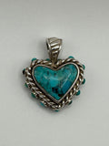 Vintage 925 Sterling Silver Turquoise Heart Pendant Southwestern Boho Charm