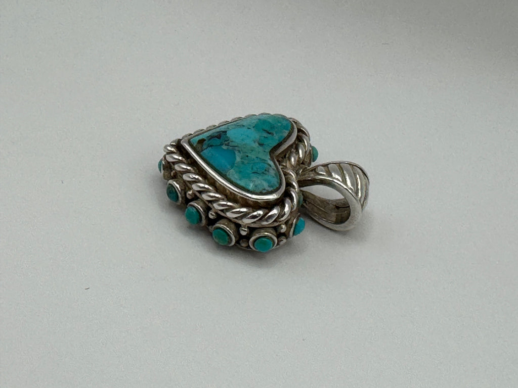 Vintage 925 Sterling Silver Turquoise Heart Pendant Southwestern Boho Charm