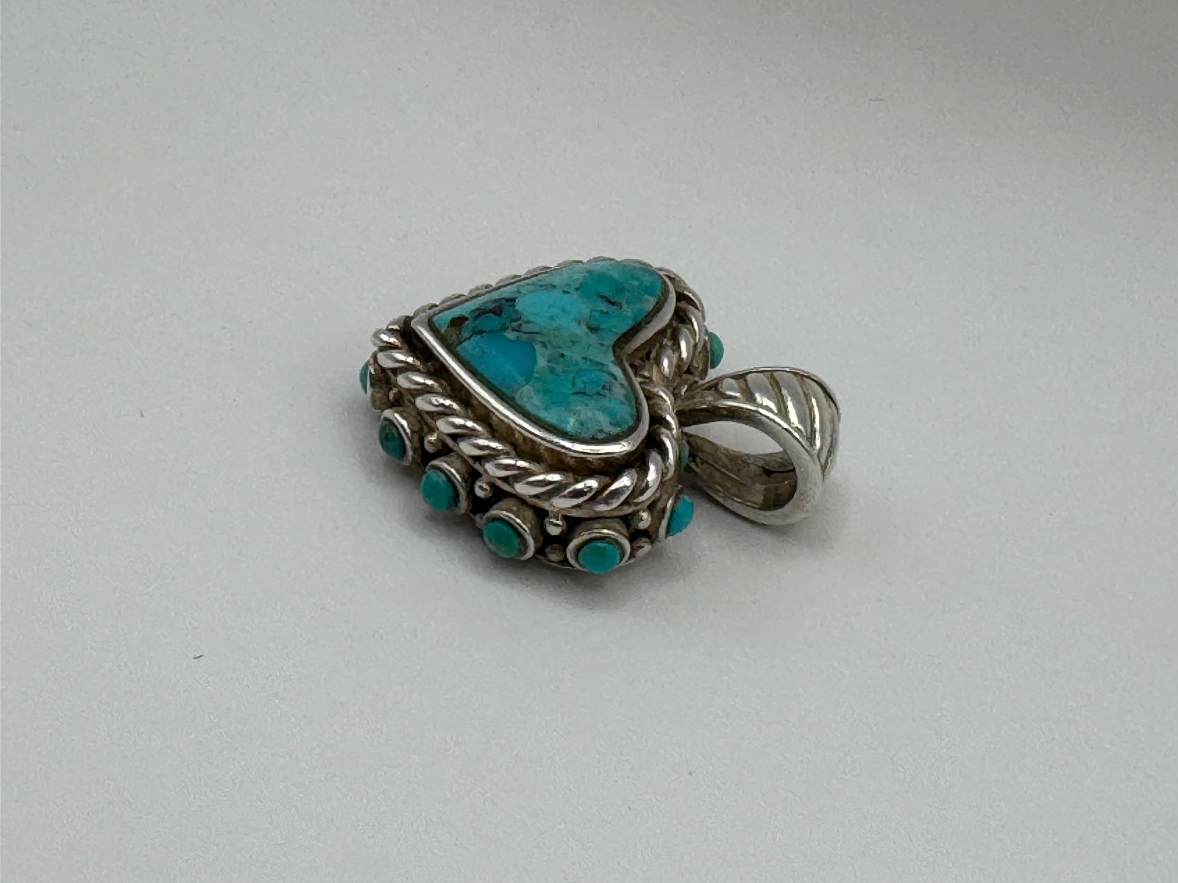 Vintage 925 Sterling Silver Turquoise Heart Pendant Southwestern Boho Charm