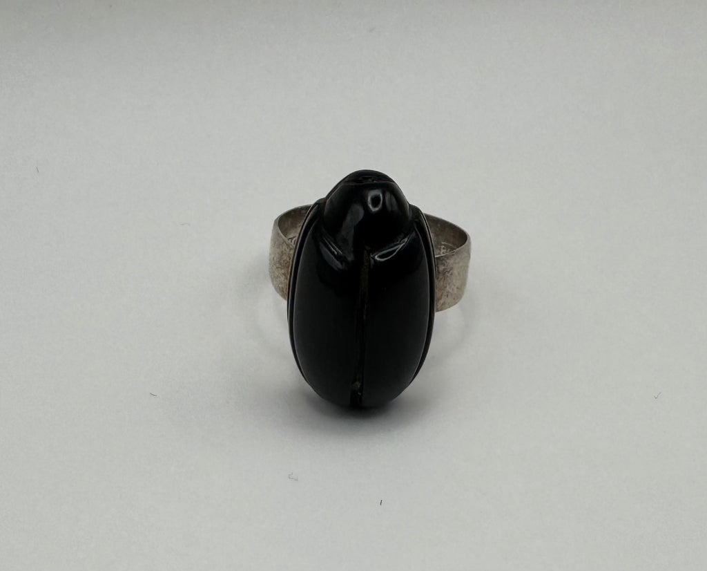 925 Sterling Silver Carved Onyx Scarab Beetle Ring