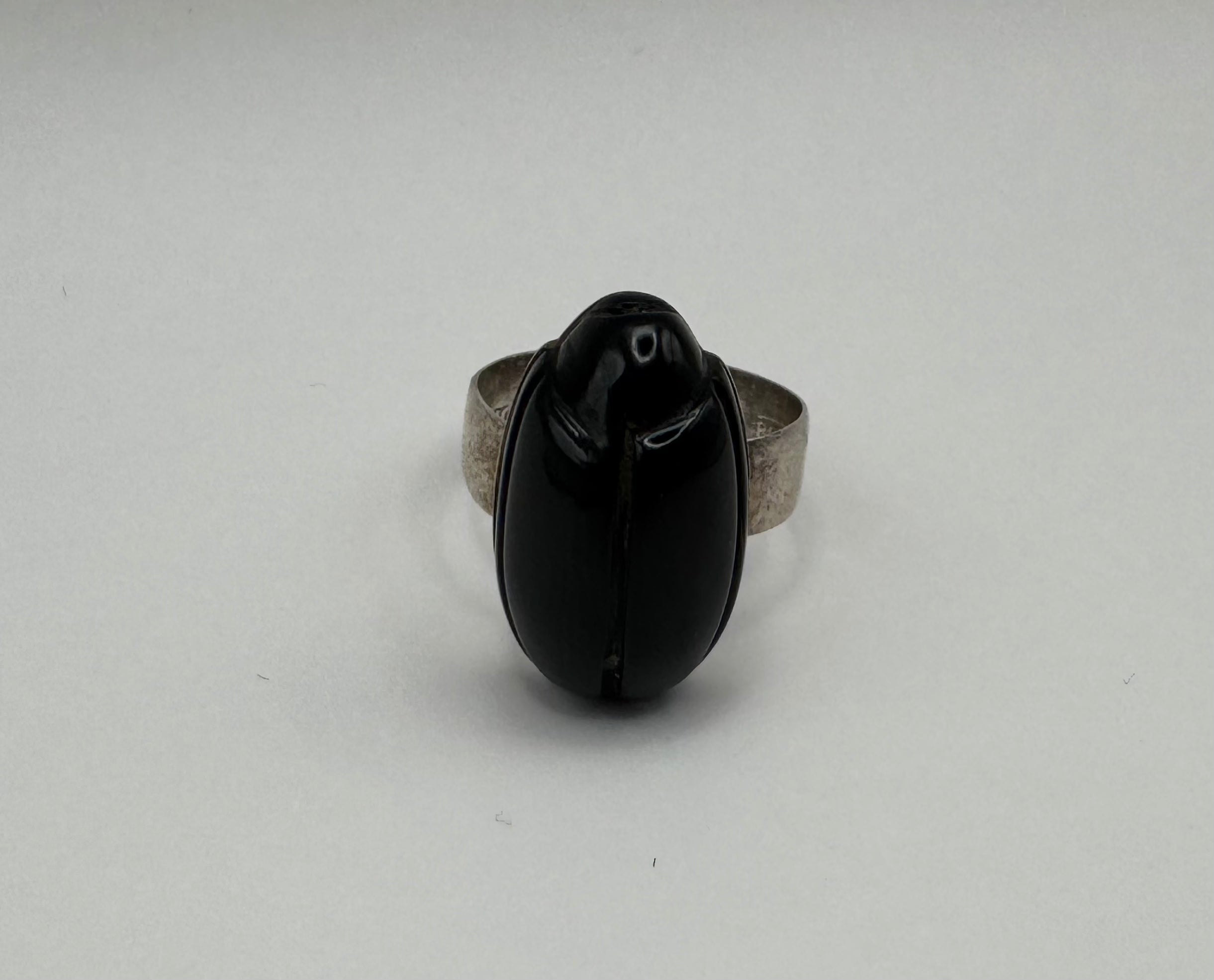 925 Sterling Silver Carved Onyx Scarab Beetle Ring