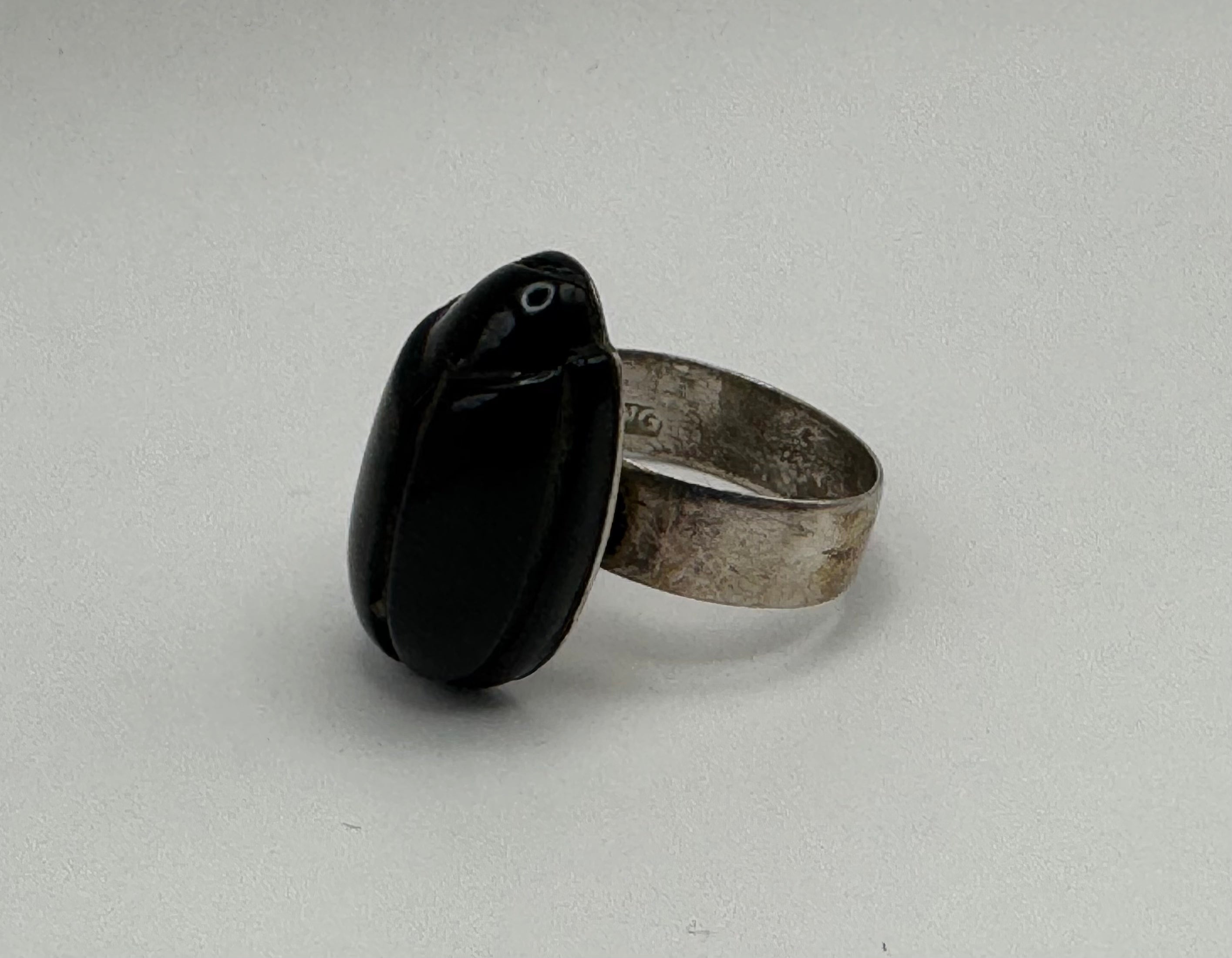 925 Sterling Silver Carved Onyx Scarab Beetle Ring