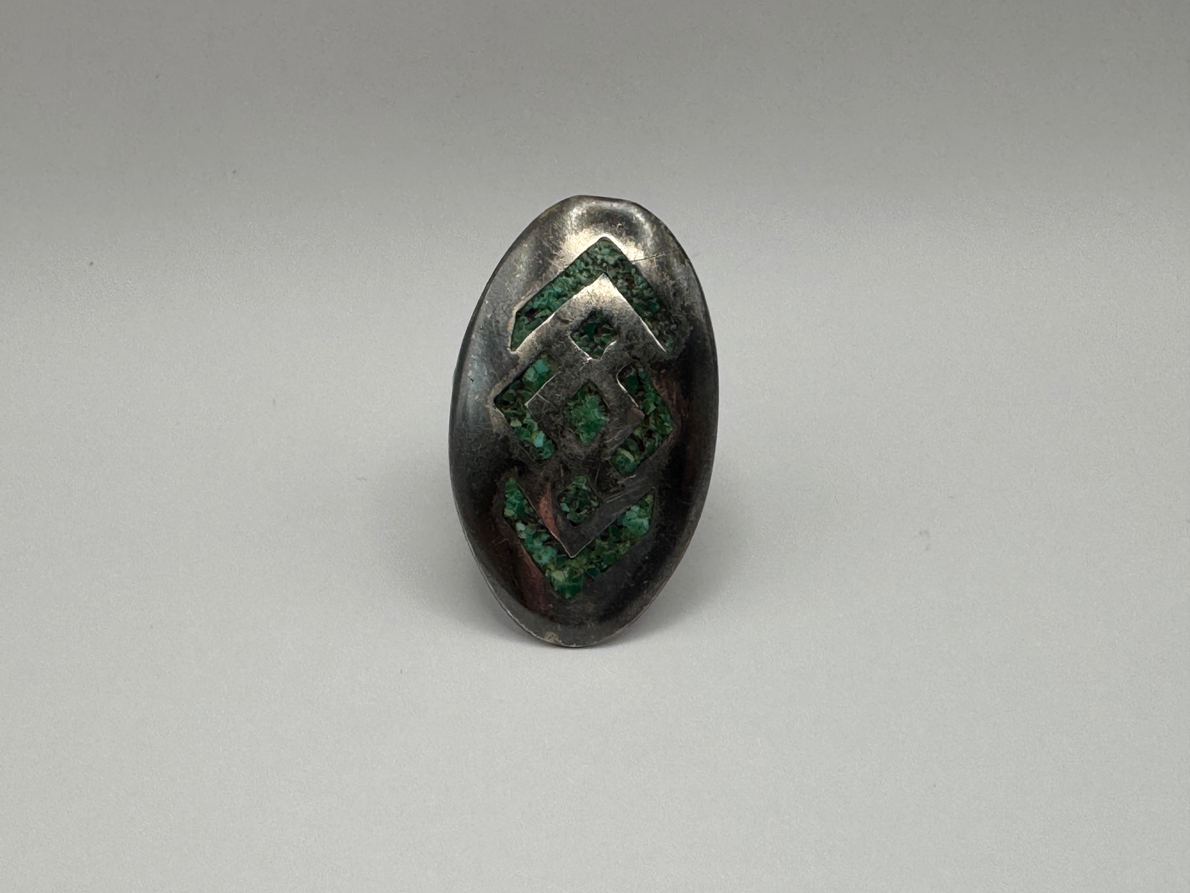 Vintage 925 Sterling Silver Green Turquoise Mosaic Inlay Ring