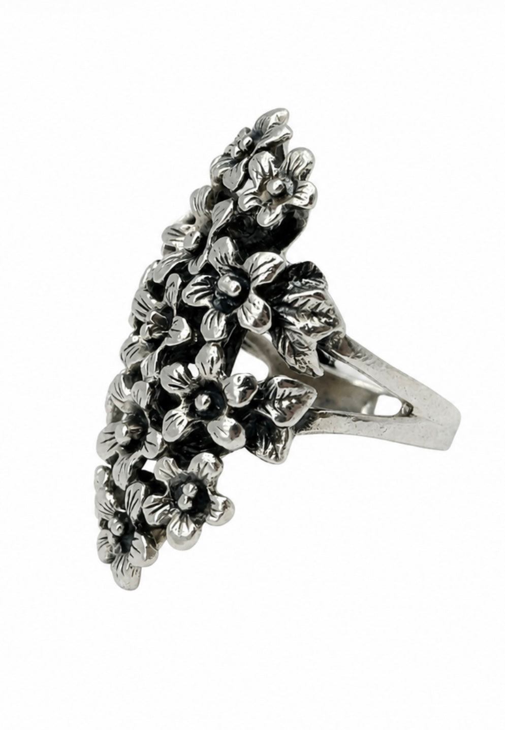 925 Sterling Silver Floral Statement Ring Openwork Flower Garden
