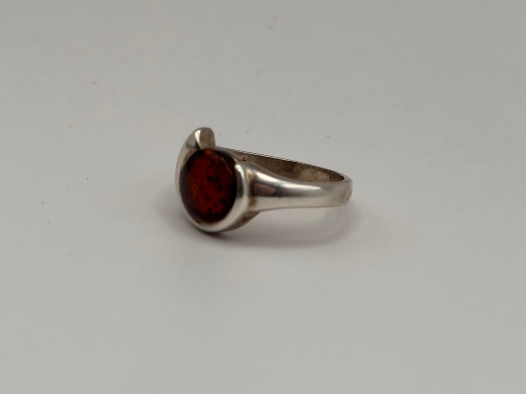 Vintage Round Baltic Amber 925 Sterling Silver Ring Size 5.5