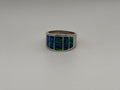 925 Sterling Silver Blue Opal Inlay Band Wide Statement Ring