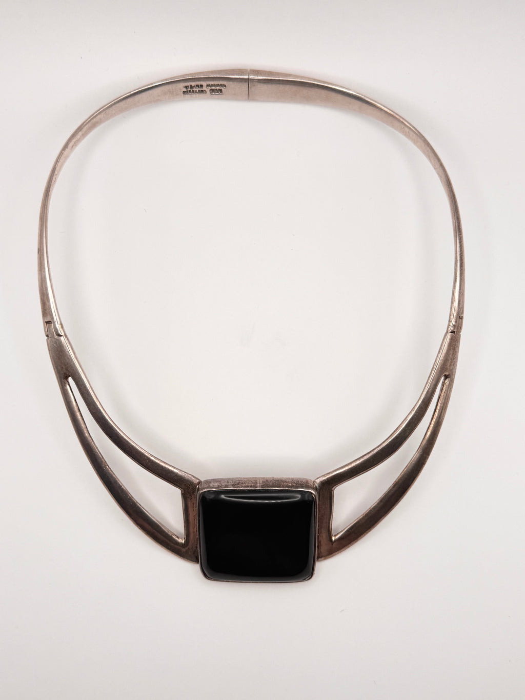 Vintage TR-40 Mexico 925 Sterling Silver Black Onyx Collar Choker Necklace