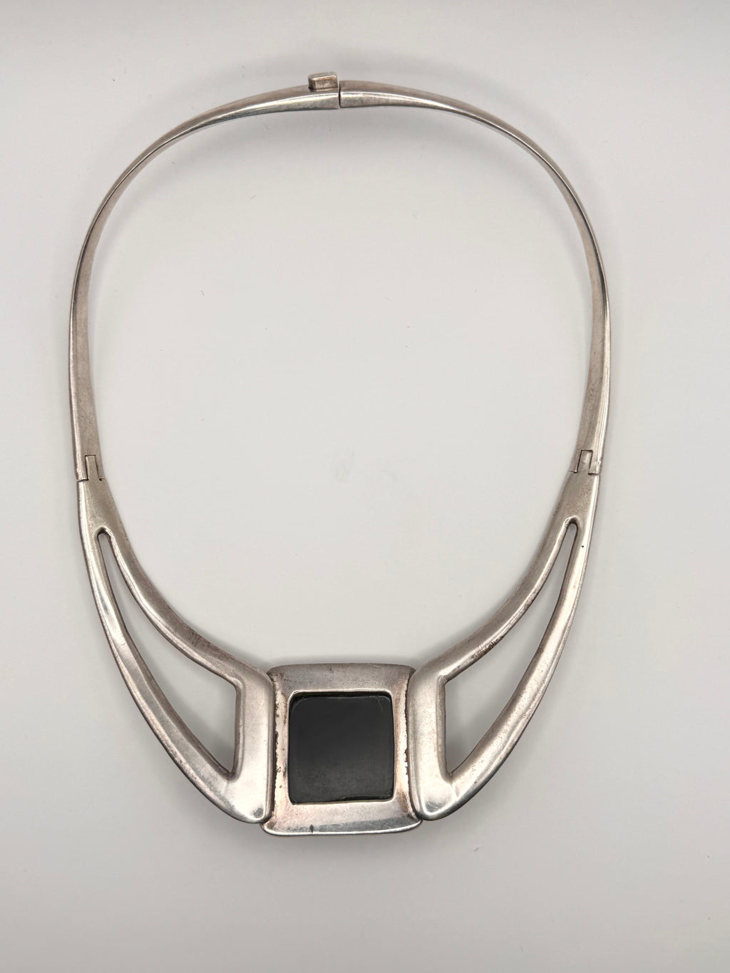 Vintage TR-40 Mexico 925 Sterling Silver Black Onyx Collar Choker Necklace