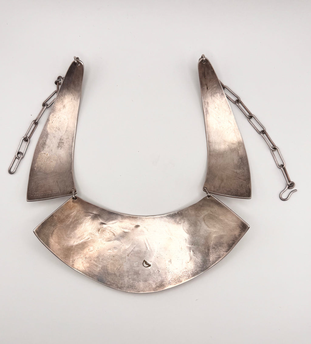 Vintage Native American Hopi 925 Sterling Silver Bib Choker Collar Necklace Pueblo Scene