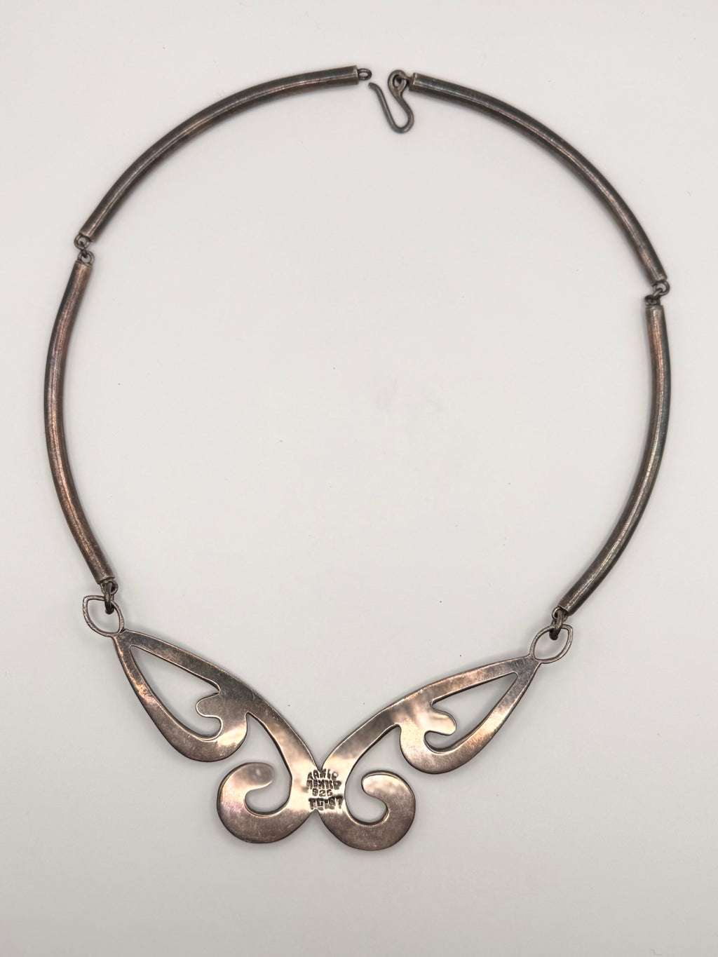 Vintage Taxco Mexico Turquoise Inlay Sterling Silver Collar Necklace