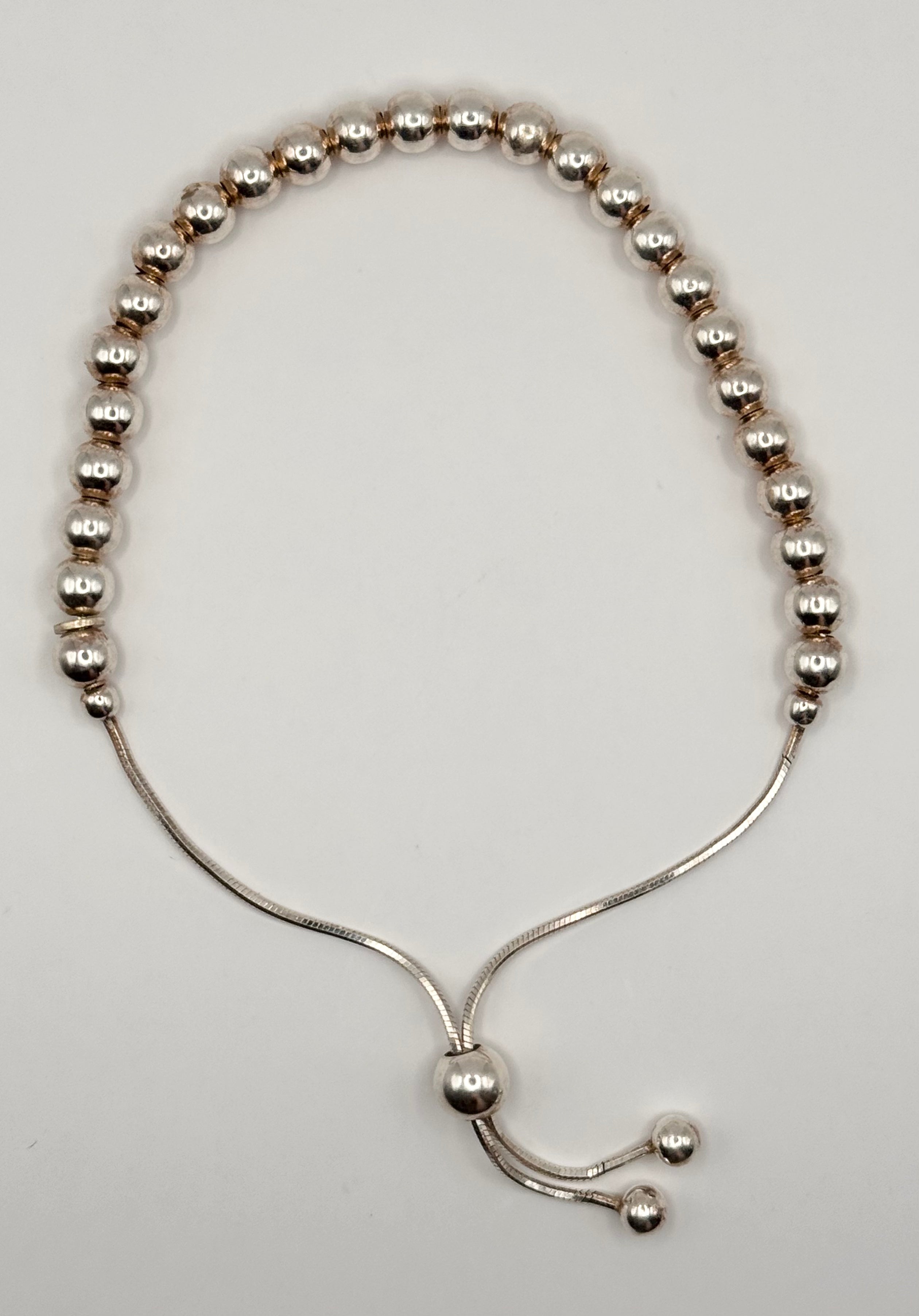 925 Sterling Silver Adjustable Bead Slider Bracelet Ball Bolo