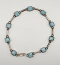 925 Sterling Silver Larimar Link Bracelet Blue Square Cabochons Caribbean Gemstone