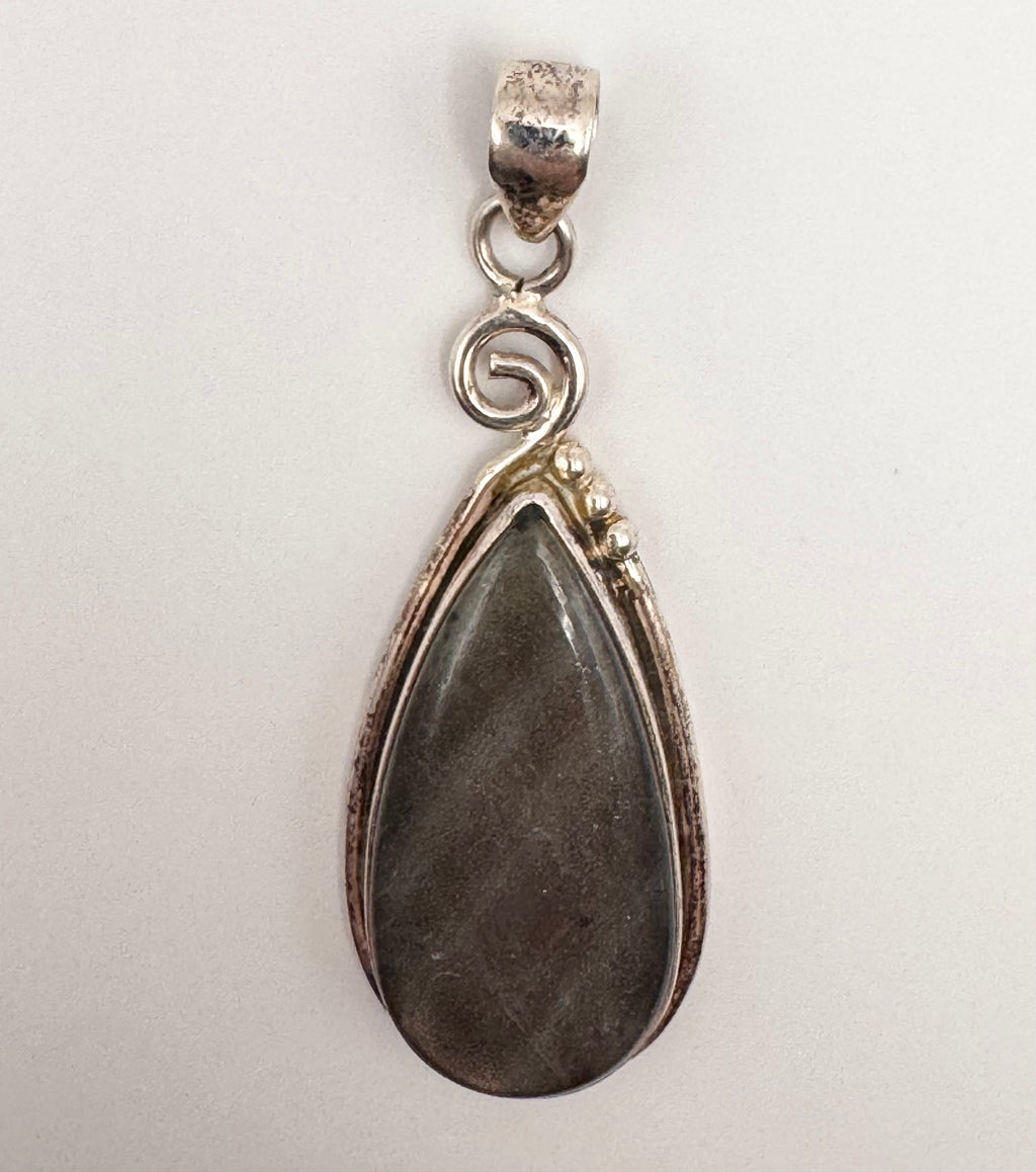 Vintage 925 Sterling Silver Moonstone Teardrop Pendant – Artisan Scroll Design