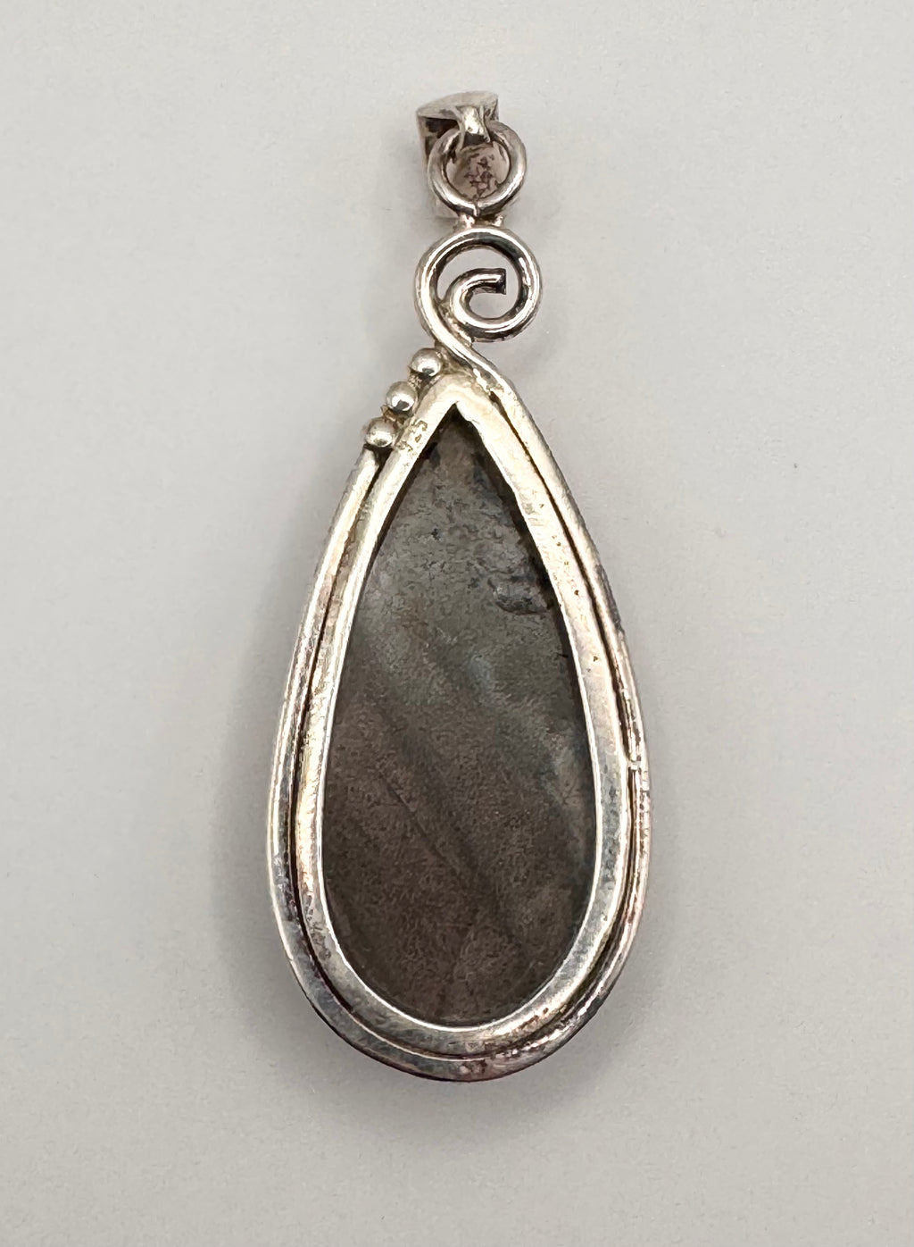 Vintage 925 Sterling Silver Moonstone Teardrop Pendant – Artisan Scroll Design
