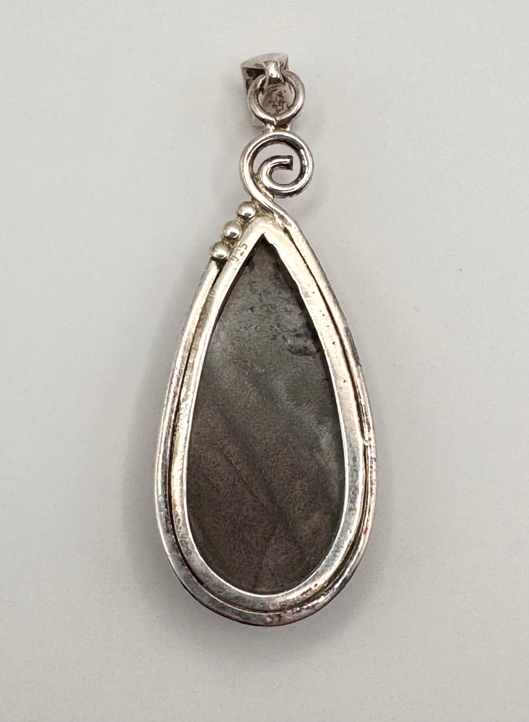 Vintage 925 Sterling Silver Moonstone Teardrop Pendant – Artisan Scroll Design