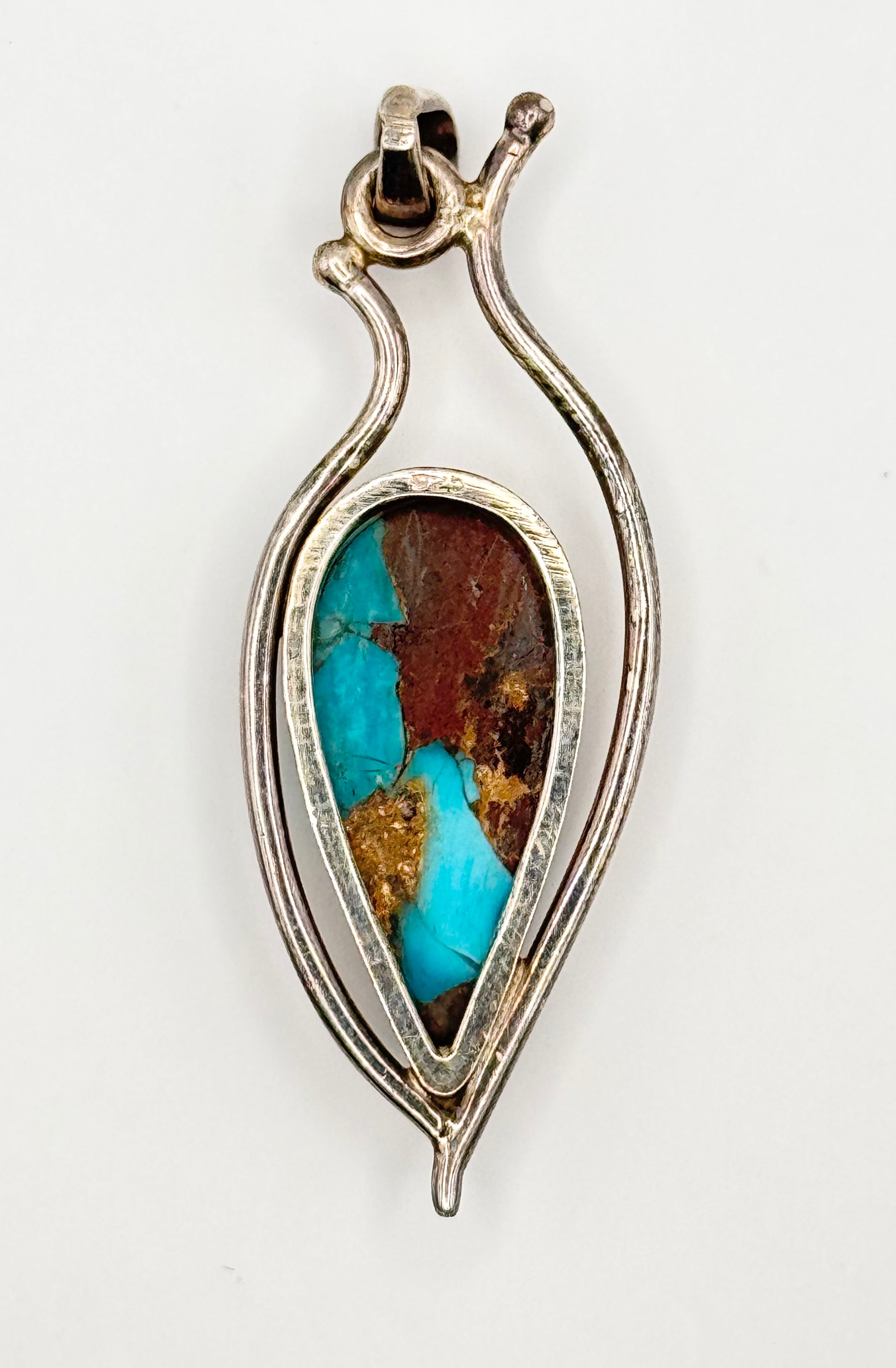 Vintage 925 Sterling Silver Turquoise Pendant – Freeform Southwestern Teardrop
