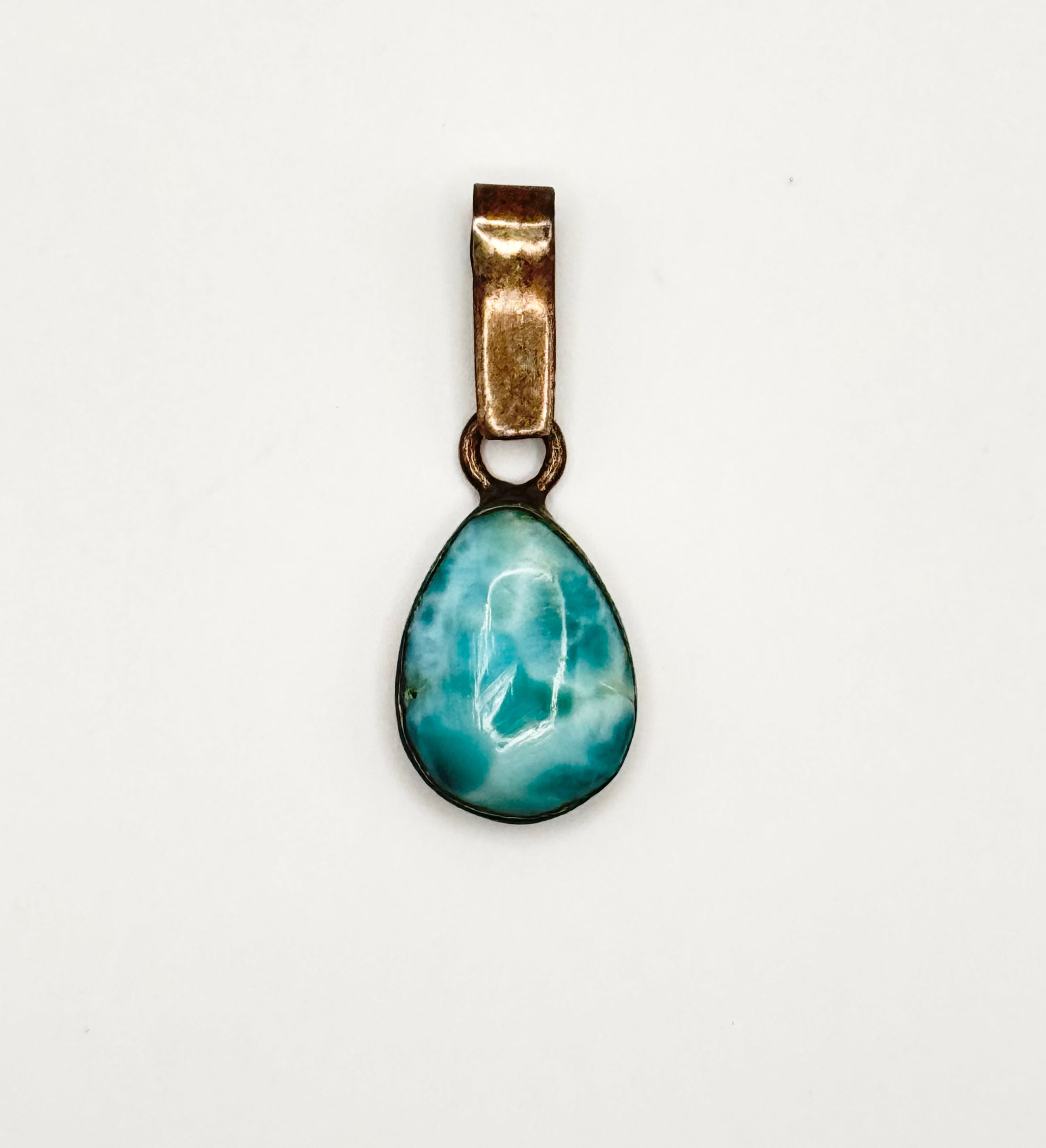 925 Sterling Silver Turquoise Teardrop Pendant Blue Cabochon Minimalist