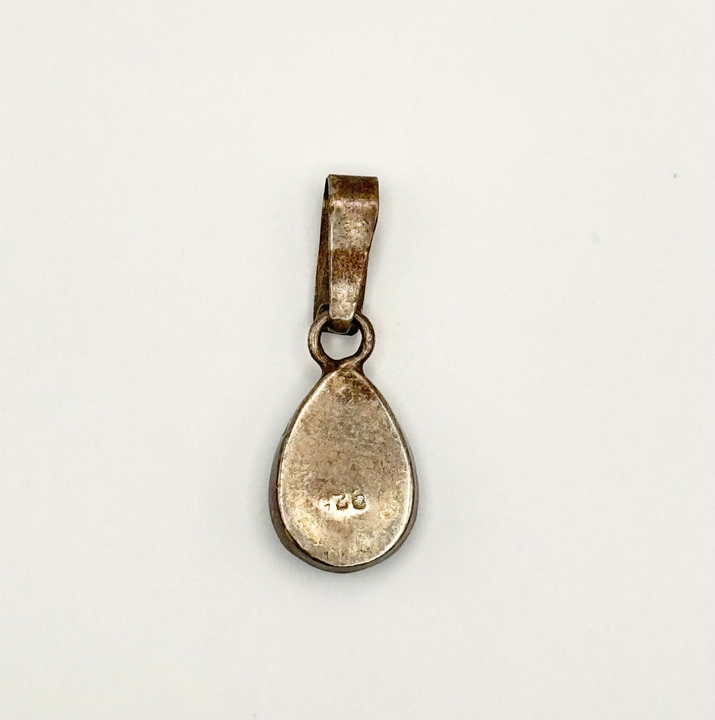 925 Sterling Silver Turquoise Teardrop Pendant Blue Cabochon Minimalist