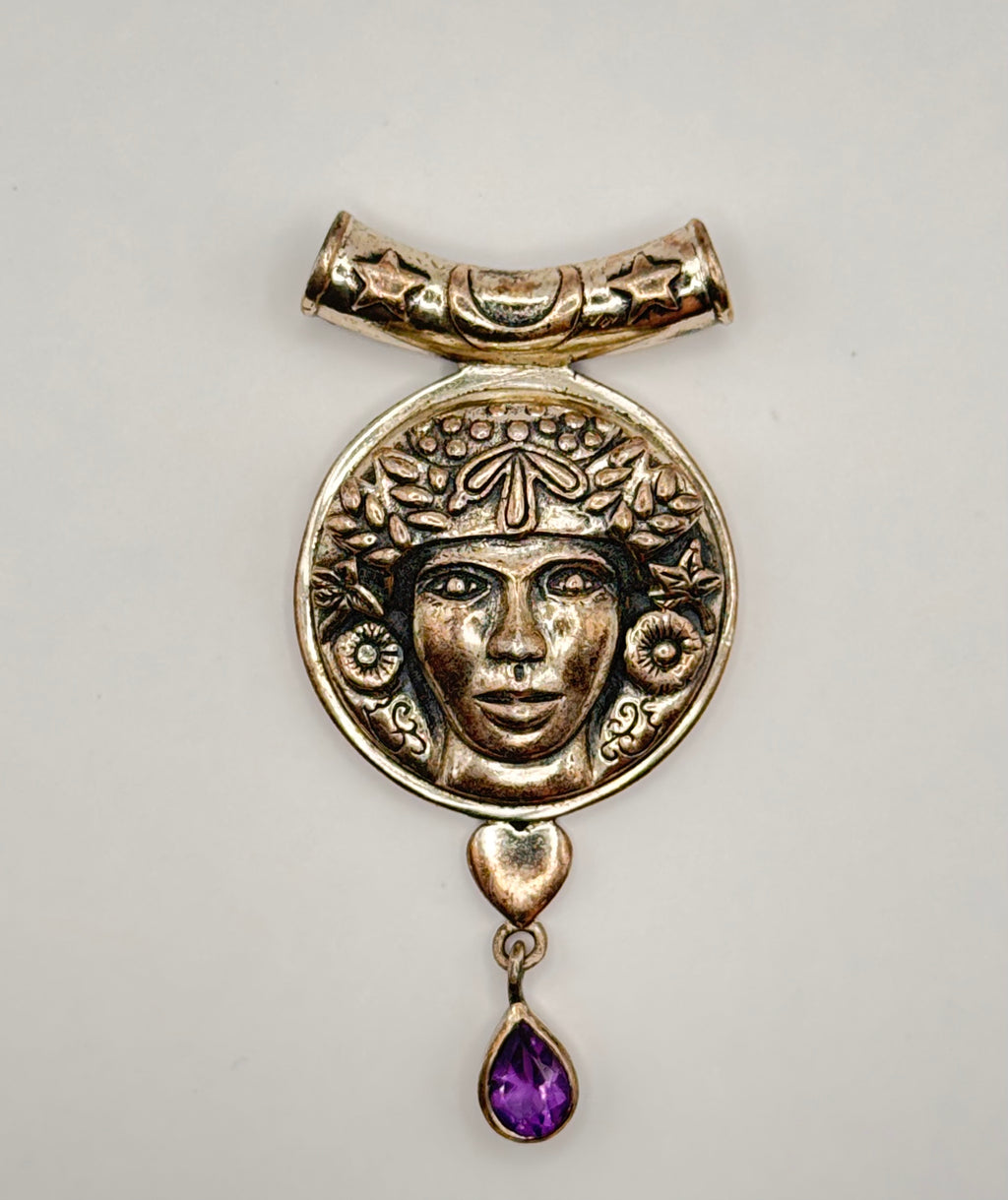 Amy Zerner RSCL 925 Sterling Silver Amethyst Goddess Face Pendant Signed Artisan